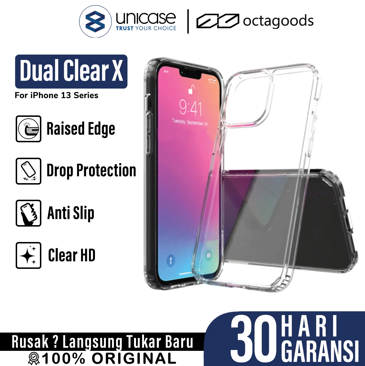 Case iPhone 13 Pro Max Mini OctaGoods Dual Clear X Anti Crack Casing