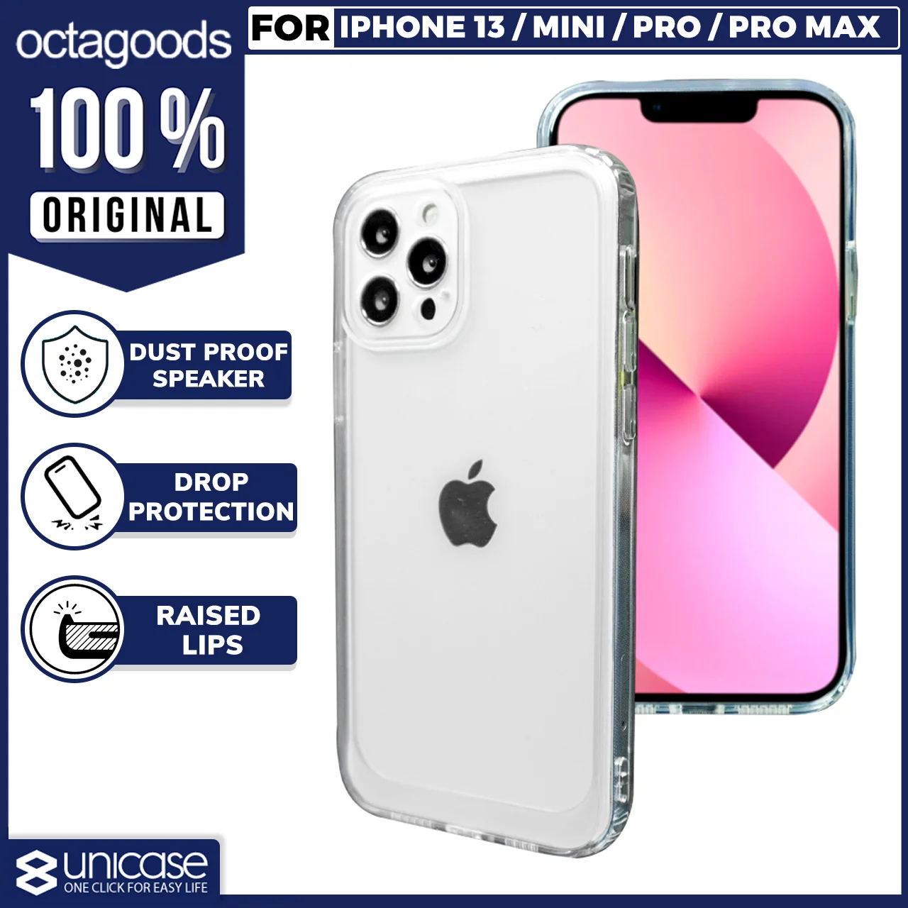 Case iPhone 13 Pro Max Mini OctaGoods Dust Proof Speaker Clear Casing