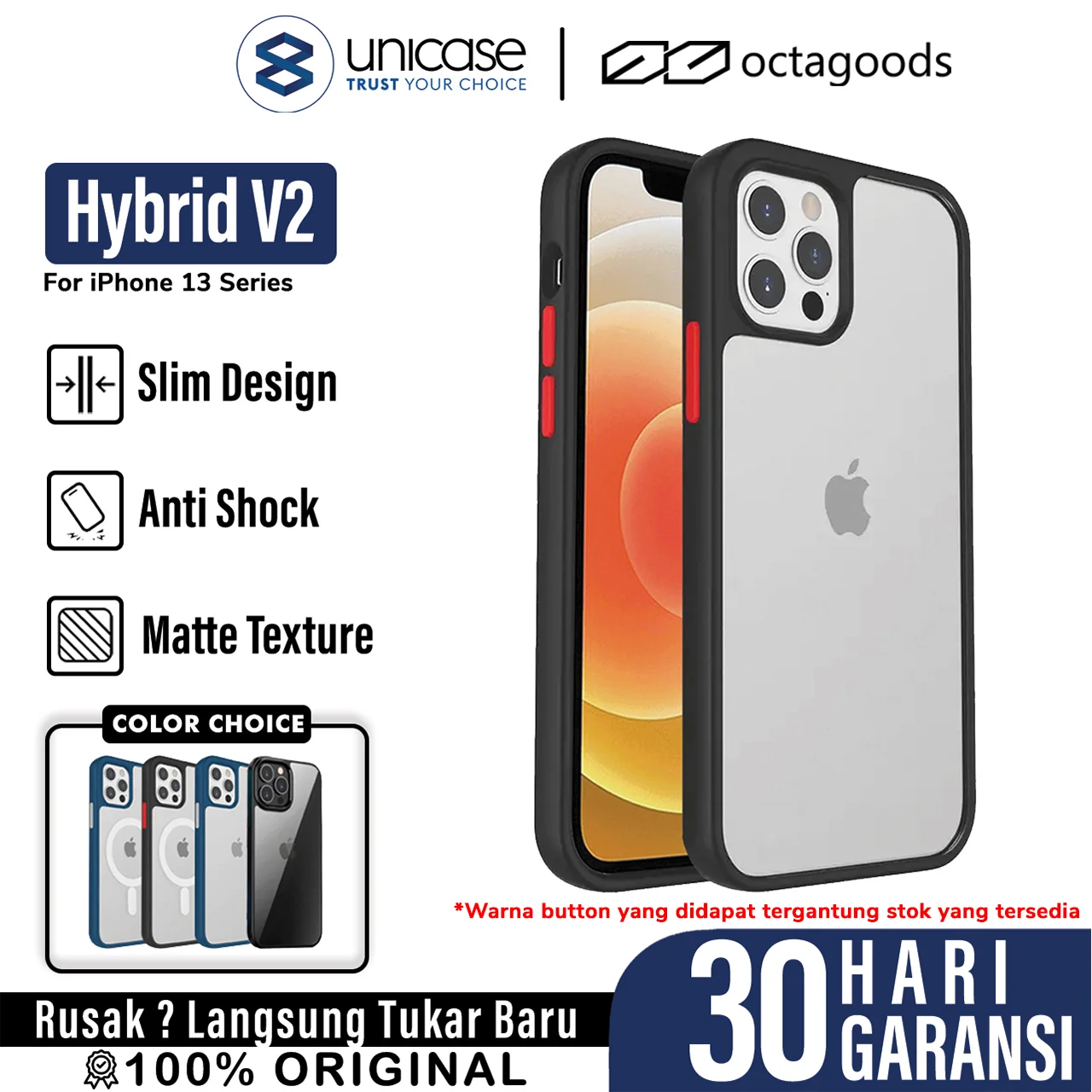 Case iPhone 13 Pro Max Mini OctaGoods Hybrid V2 Clear Matte Casing