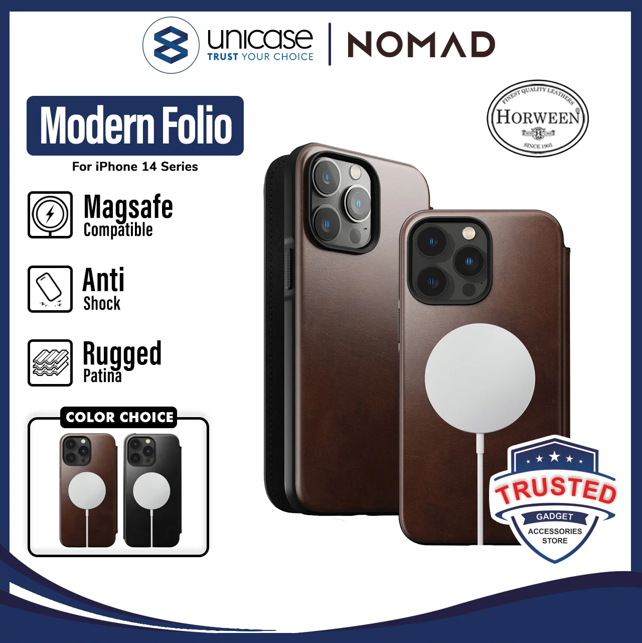 Case iPhone 14 Pro Max Plus Nomad Modern Leather Folio MagSafe Casing