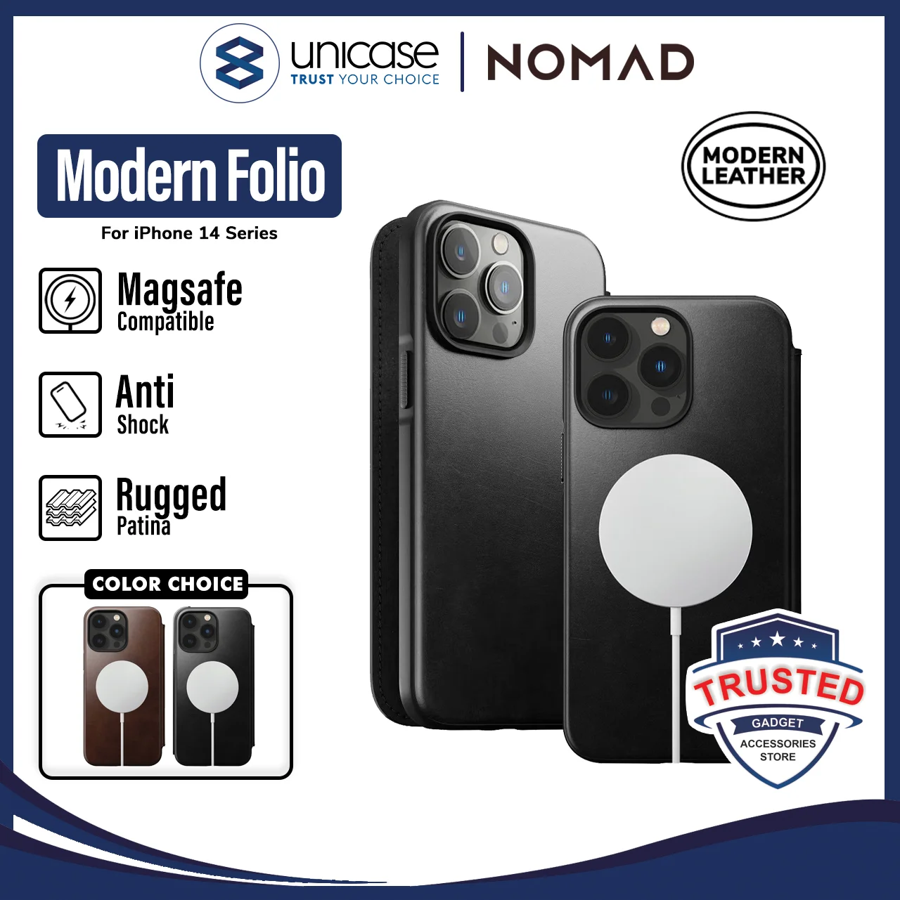 Case iPhone 14 Pro Max Plus Nomad Modern Leather Folio MagSafe Casing