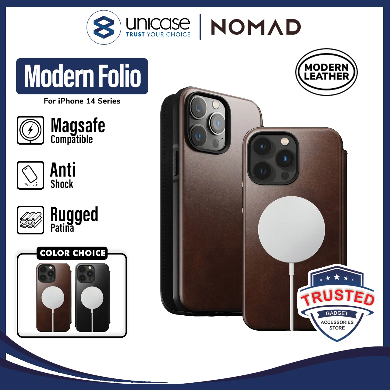 Case iPhone 14 Pro Max Plus Nomad Modern Leather Folio MagSafe Casing