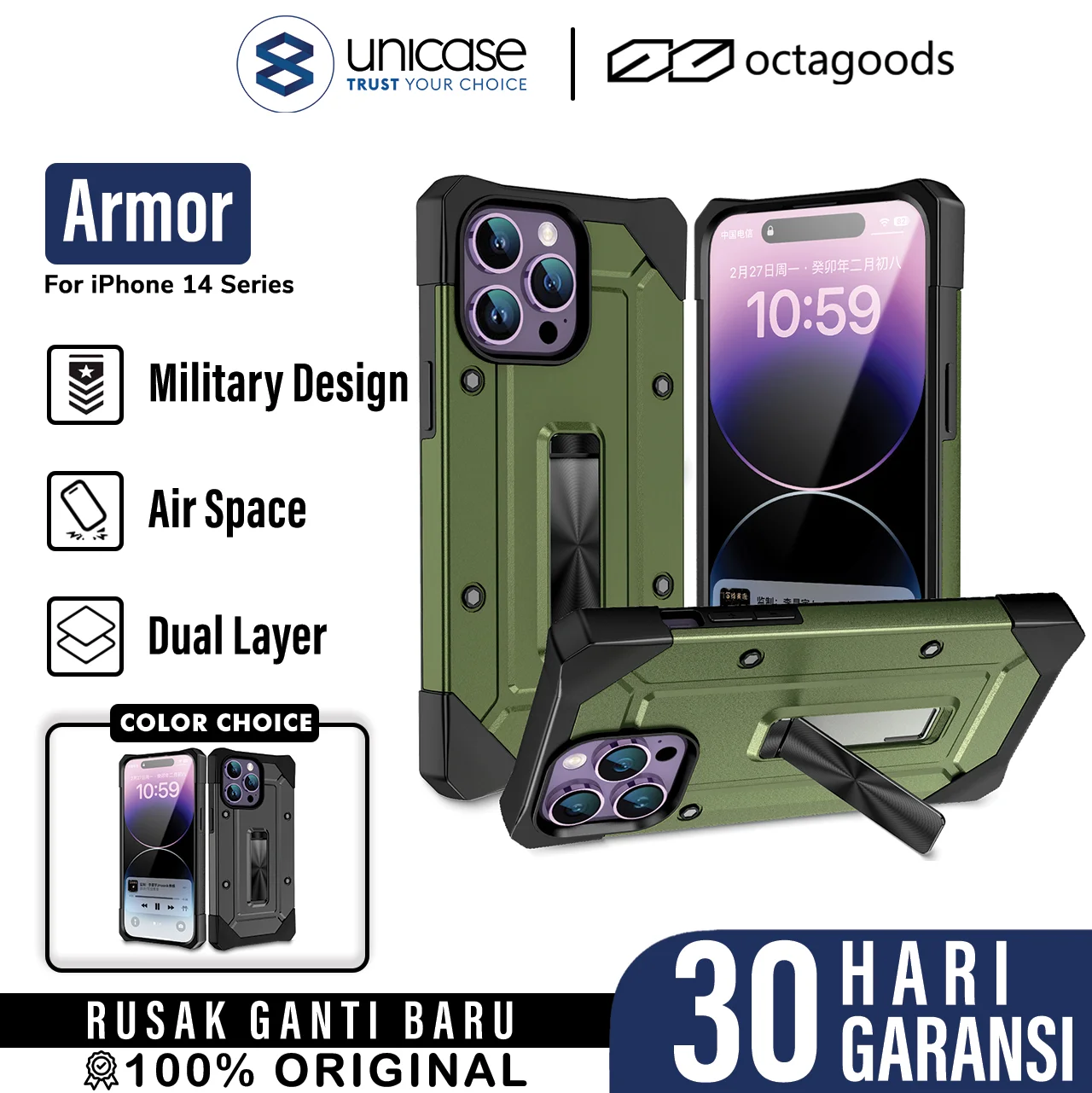 Case iPhone 14 Pro Max Plus octagoods Armor Shockproof Stand Casing