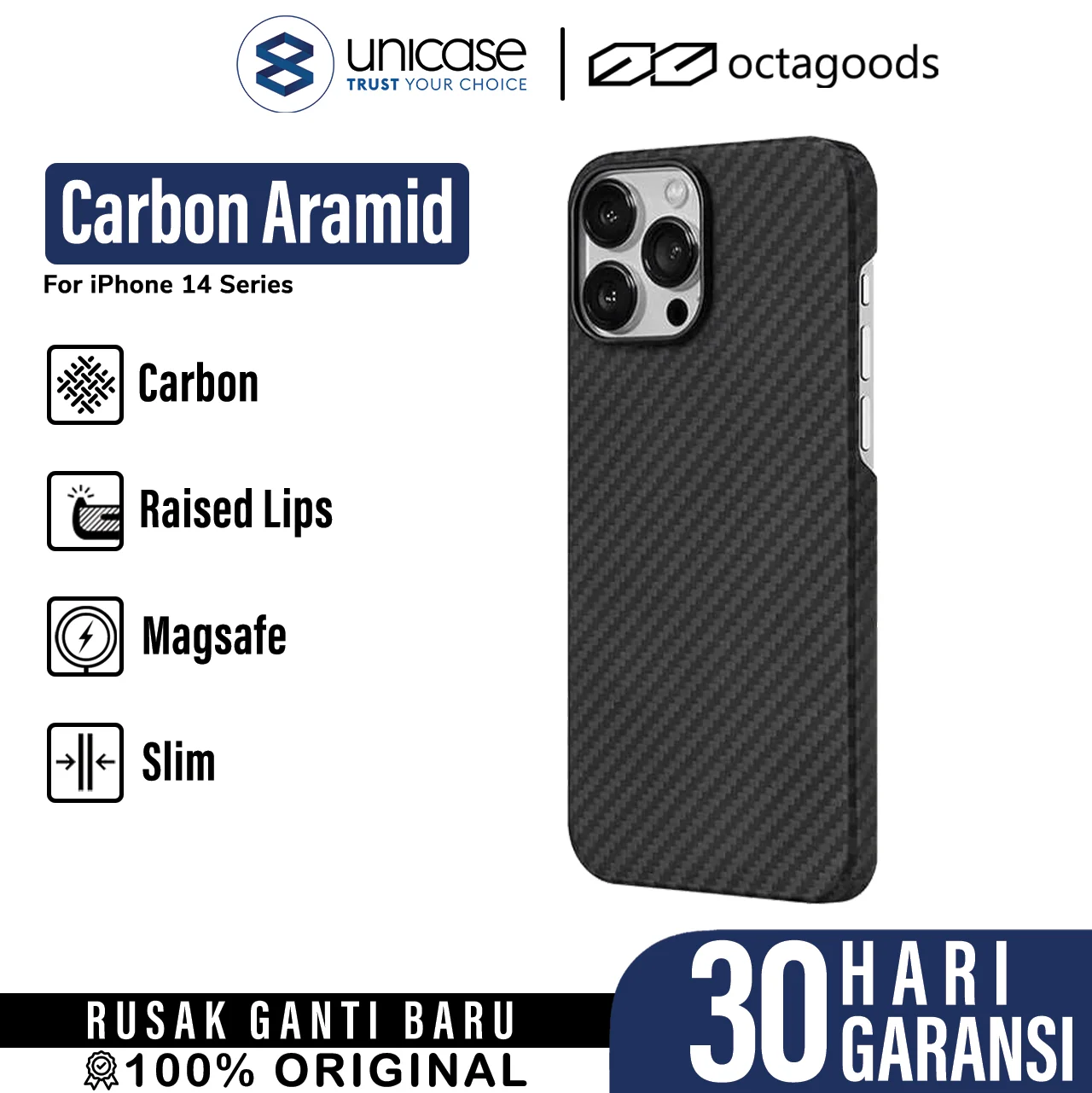 Case iPhone 14 Pro Max Plus Octagoods Carbon Aramid MagSafe Hardcase