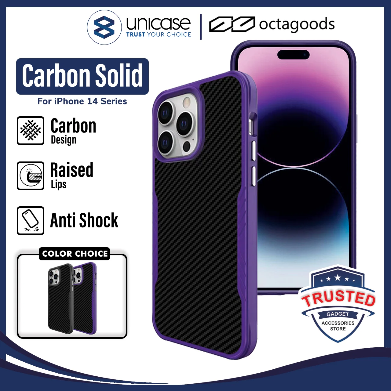 Case iPhone 14 Pro Max Plus octagoods Carbon Solid Hybrid Cover Casing