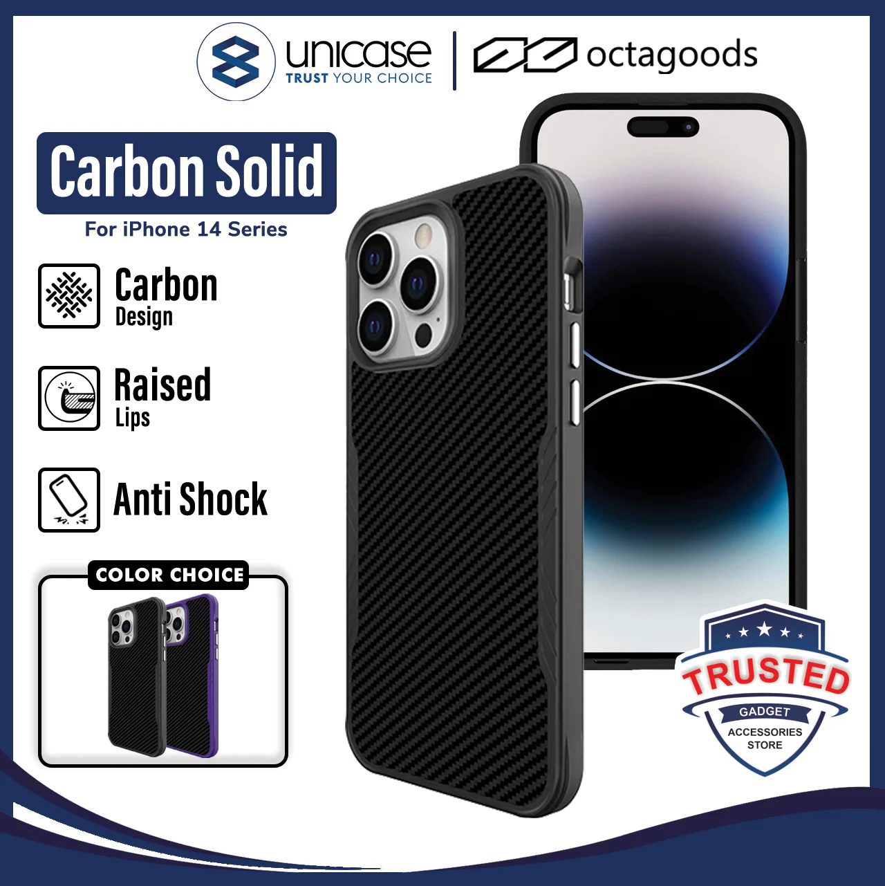 Case iPhone 14 Pro Max Plus octagoods Carbon Solid Hybrid Cover Casing
