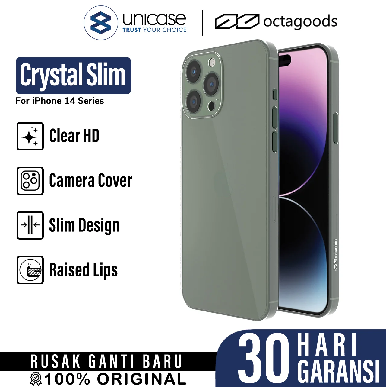 Case iPhone 14 Pro Max Plus Octagoods Crystal Slim Clear Hard Casing