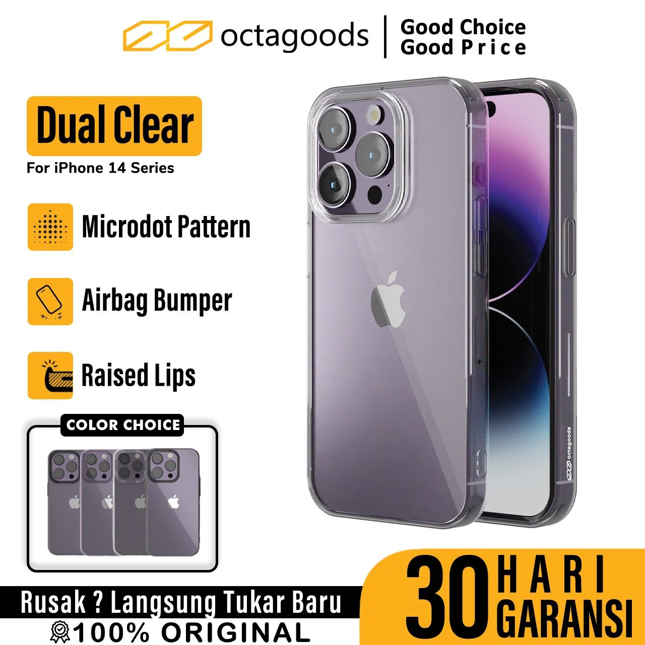 Case iPhone 14 Pro Max Plus OctaGoods Dual Clear Hybrid Matte Casing