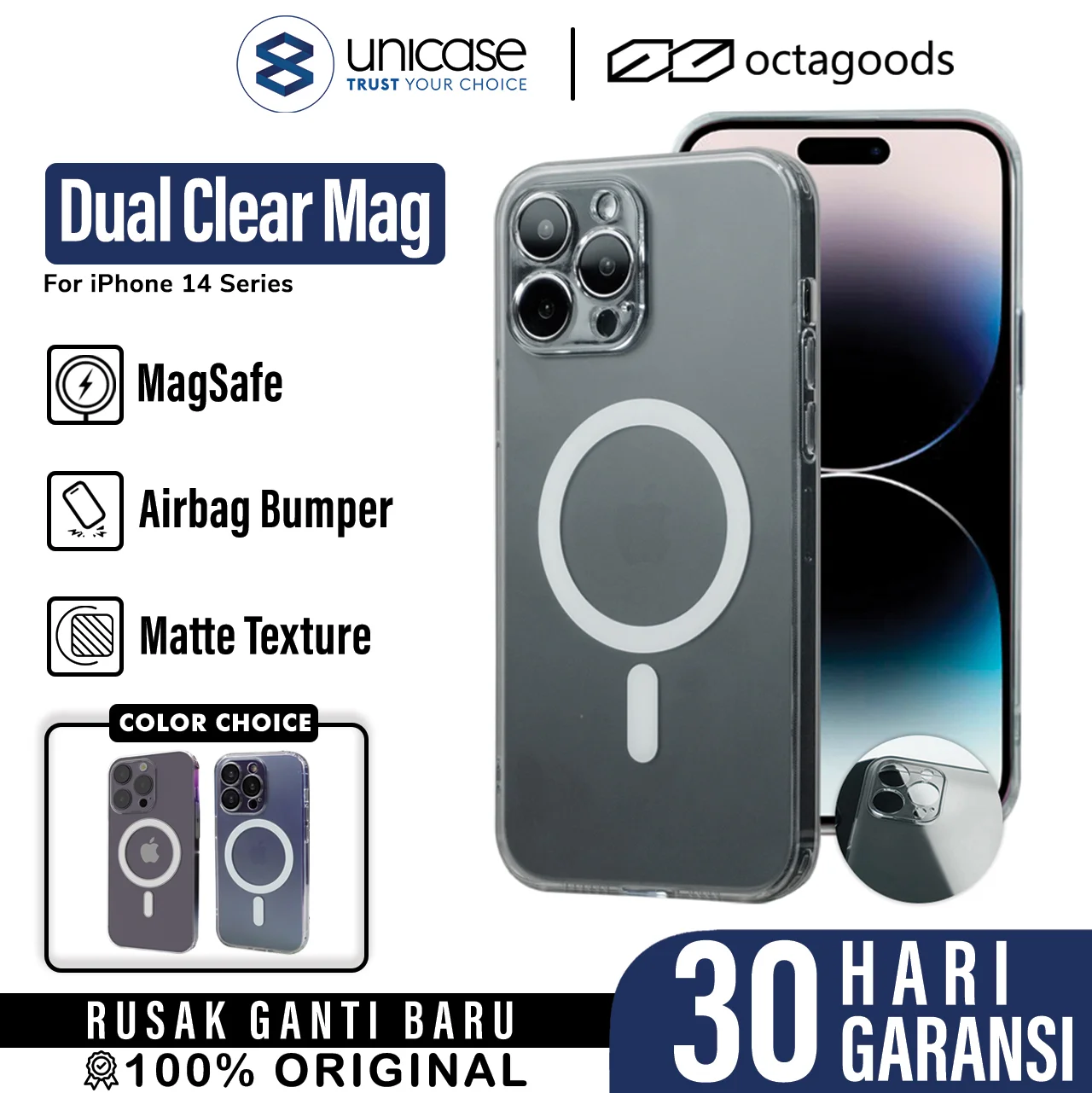 Case iPhone 14 Pro Max Plus OctaGoods Dual Clear MagSafe Matte Casing