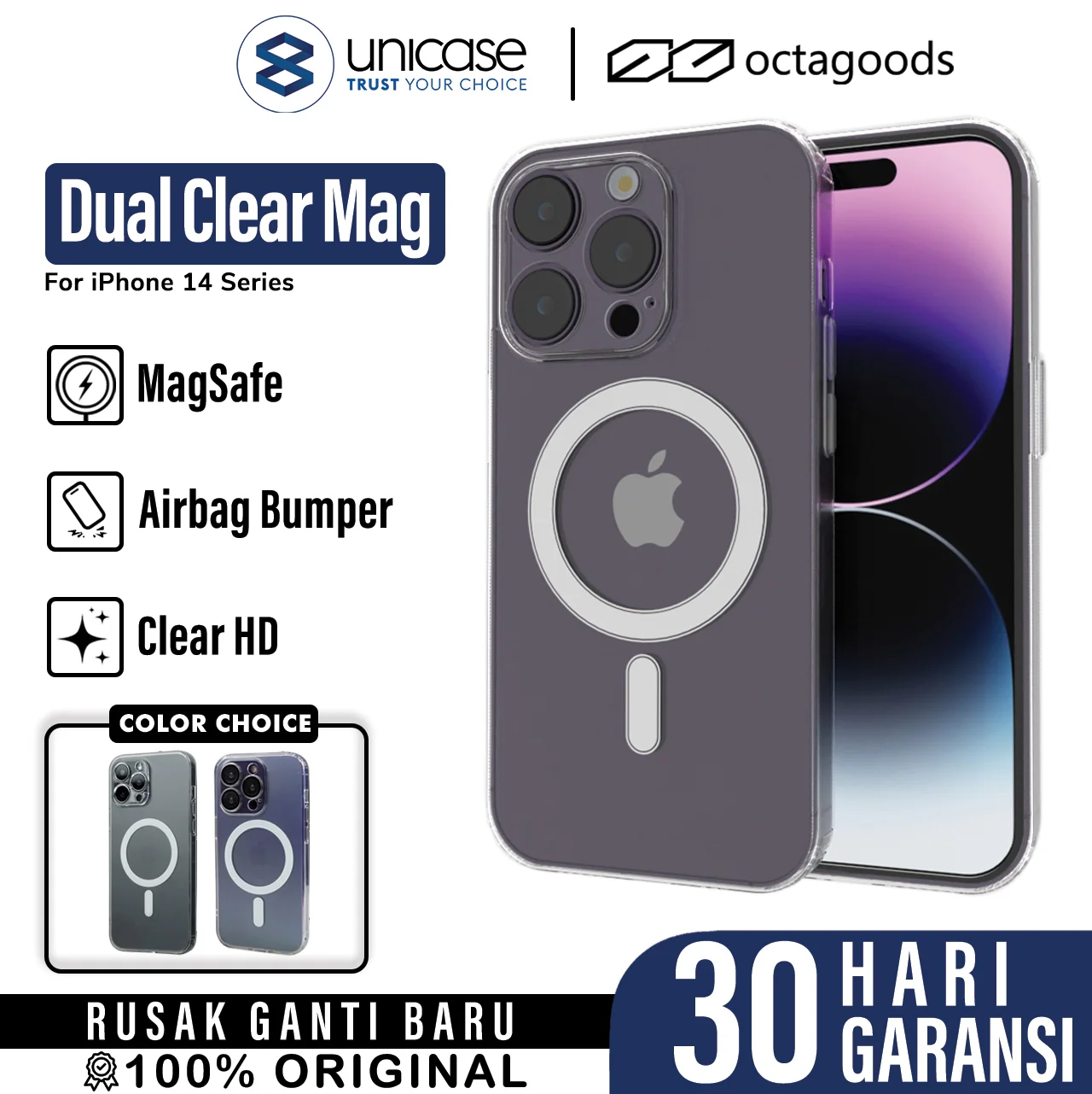 Case iPhone 14 Pro Max Plus OctaGoods Dual Clear MagSafe Matte Casing
