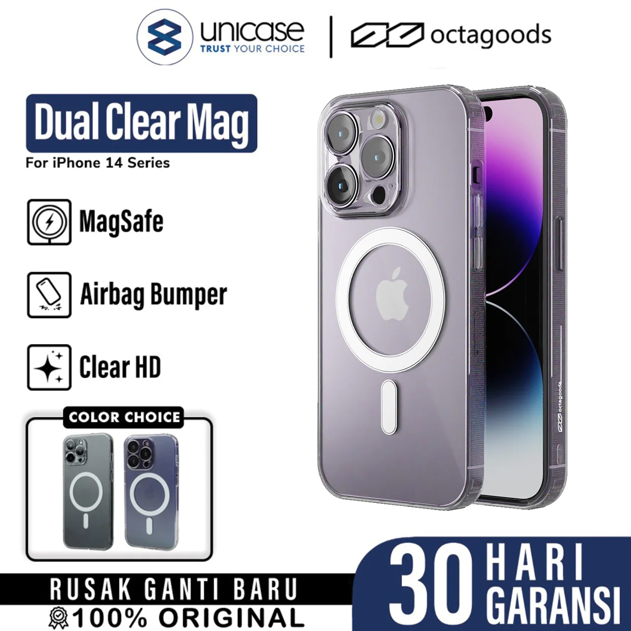 Case iPhone 14 Pro Max Plus OctaGoods Dual Clear MagSafe Matte Casing