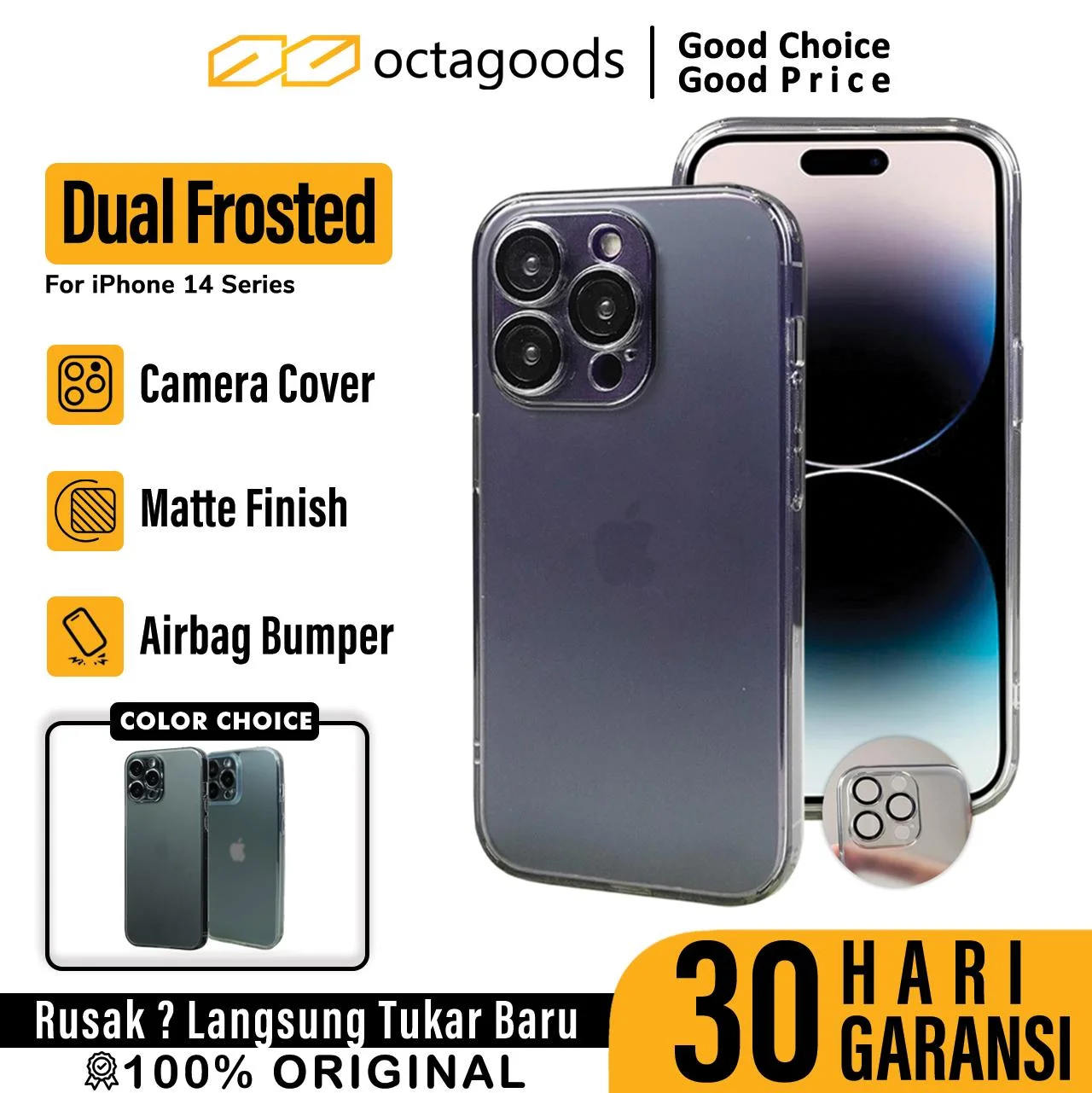 Case iPhone 14 Pro Max Plus OctaGoods Dual Frosted Camera Cover Casing