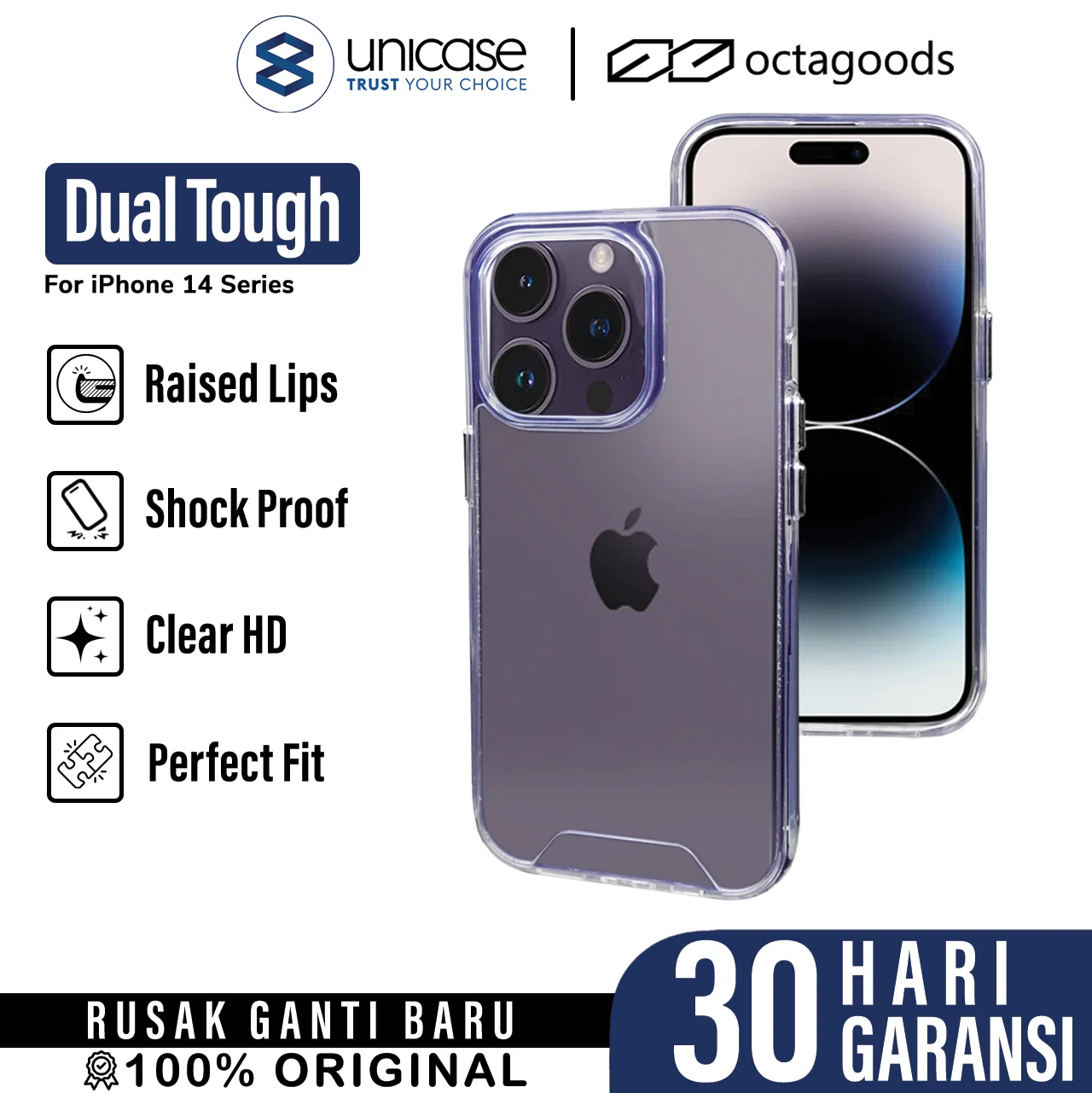 Case iPhone 14 Pro Max Plus OctaGoods Dual Tough Hybrid Clear Casing