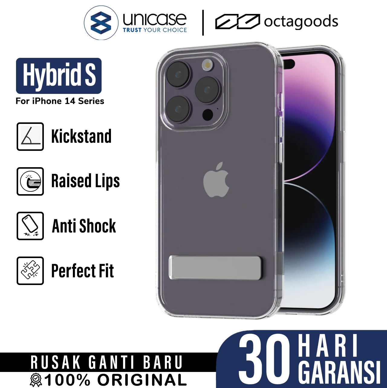 Case iPhone 14 Pro Max Plus OctaGoods Hybrid S Slim Clear Stand Casing