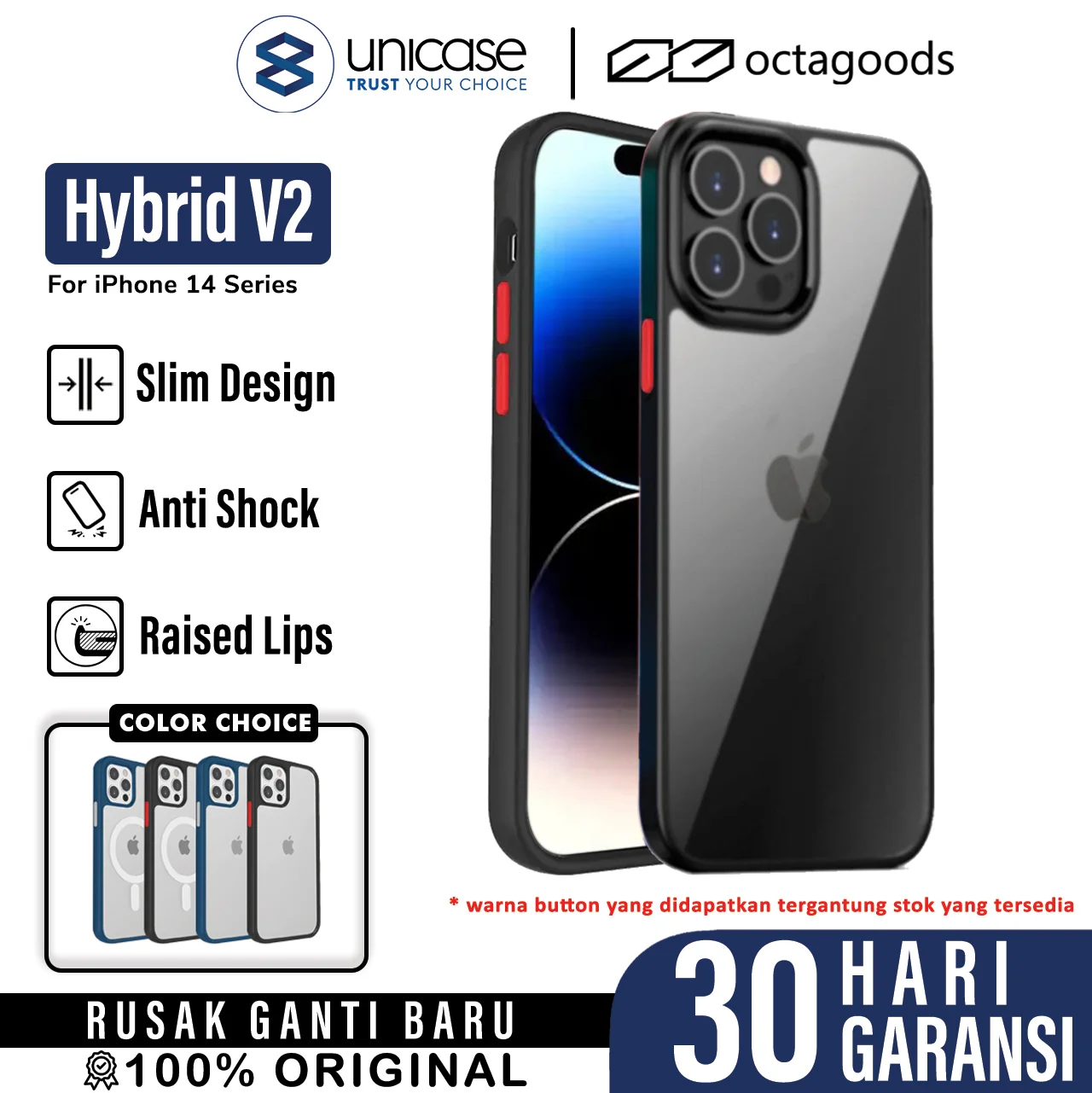 Case iPhone 14 Pro Max Plus OctaGoods Hybrid V2 AntiCrack Clear Casing