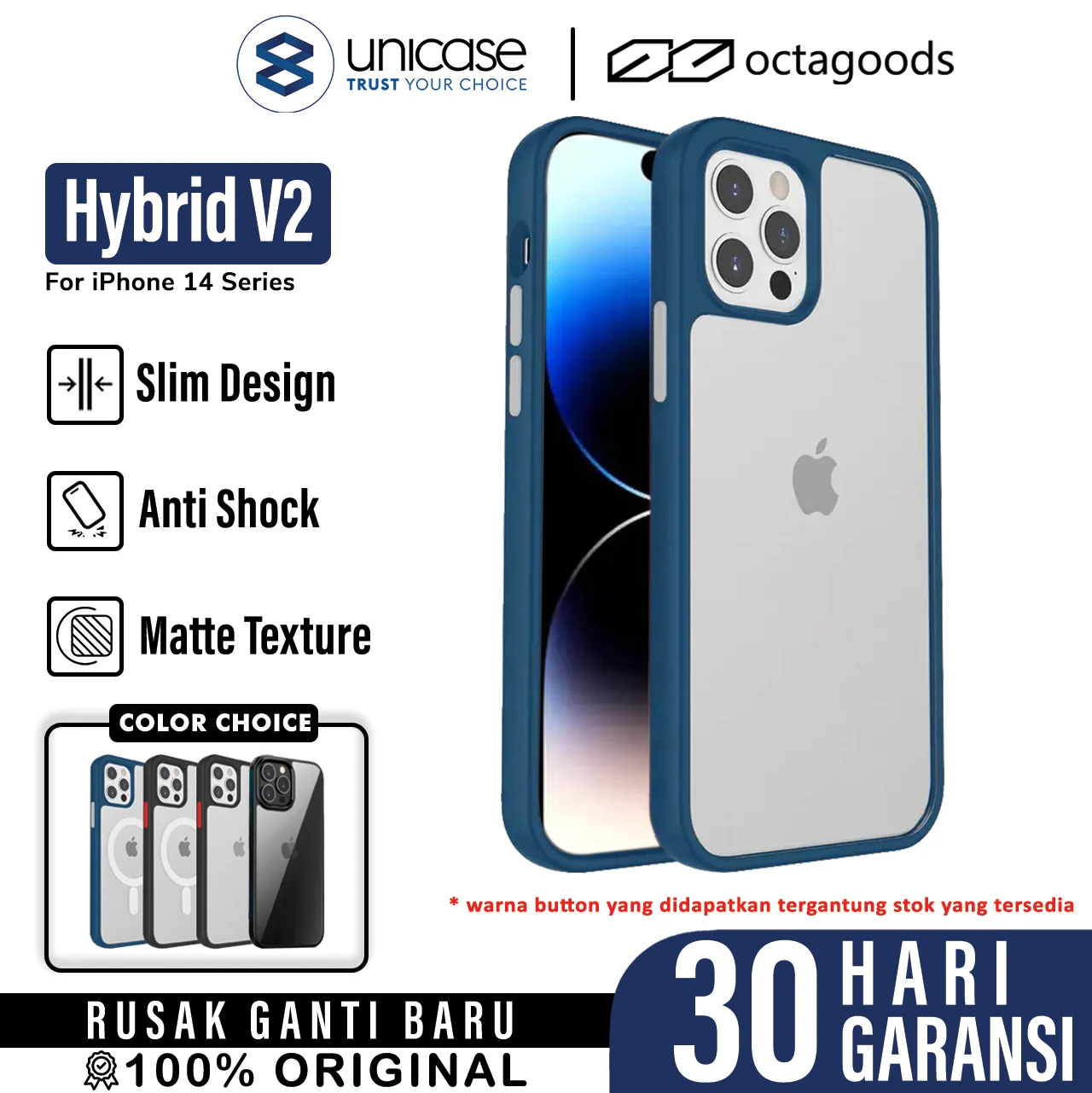 Case iPhone 14 Pro Max Plus OctaGoods Hybrid V2 AntiCrack Clear Casing