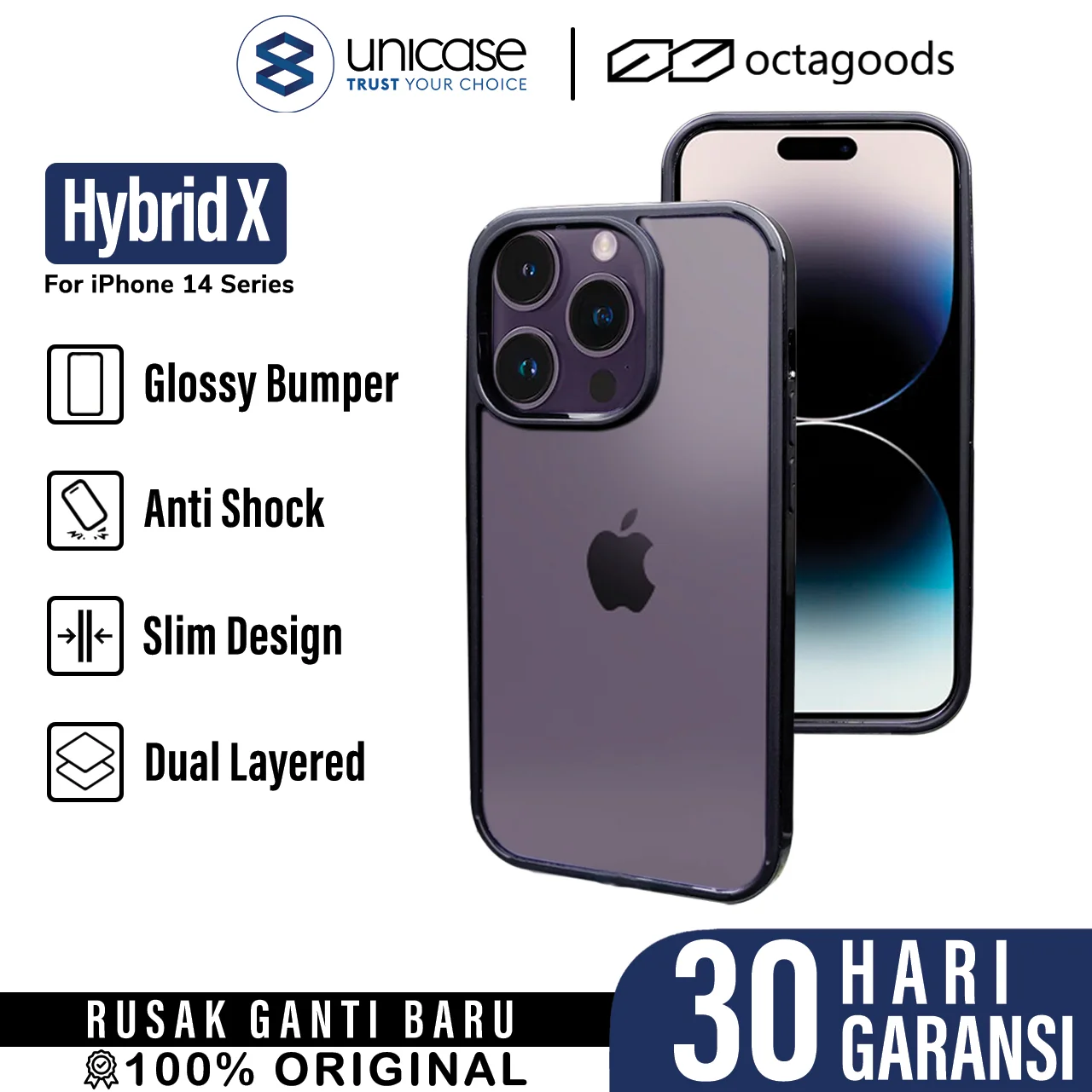 Case iPhone 14 Pro Max Plus OctaGoods Hybrid X Bumper PC Clear Casing