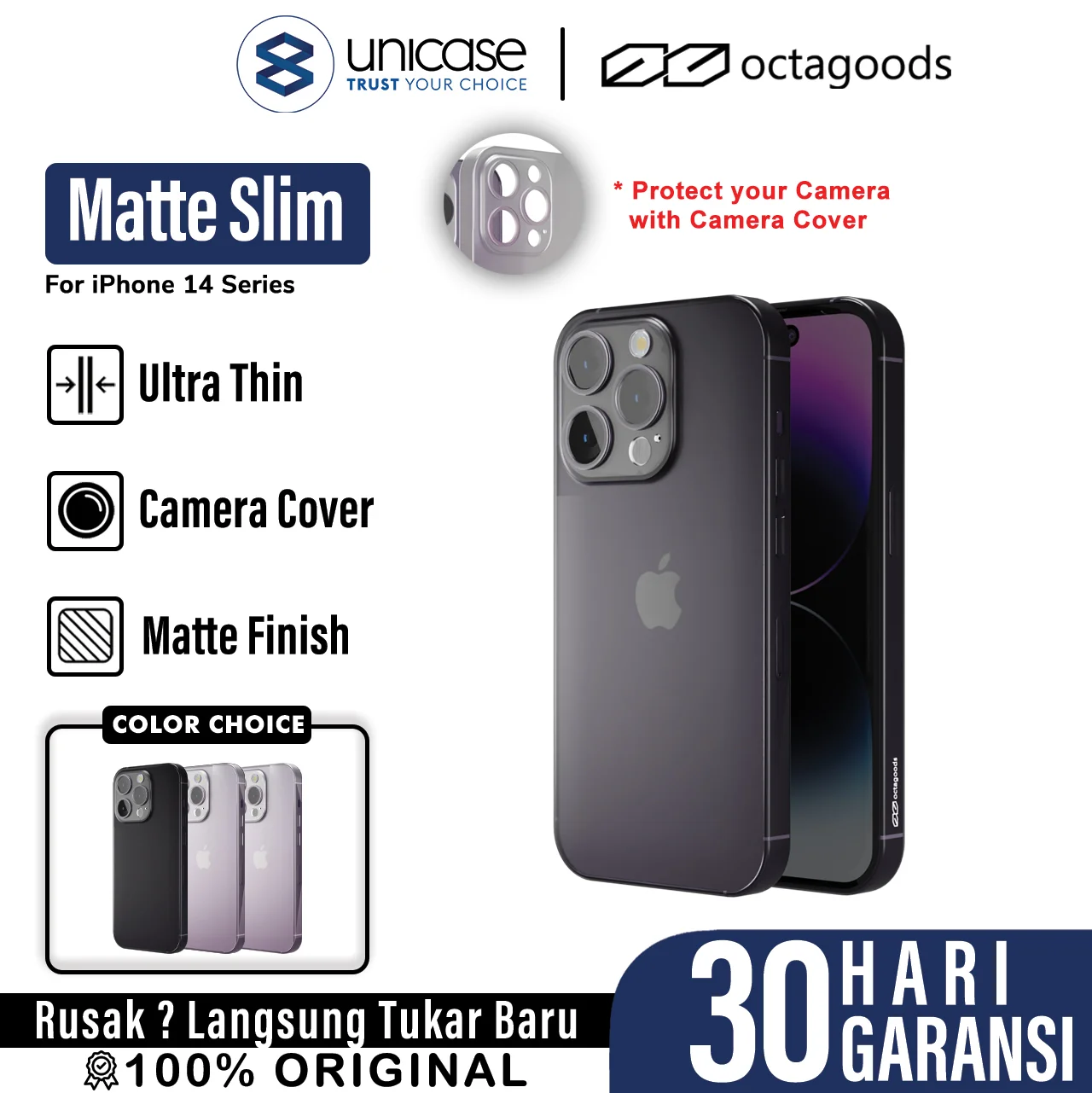 Case iPhone 14 Pro Max Plus Octagoods Matte Slim Hardcase Camera Cover
