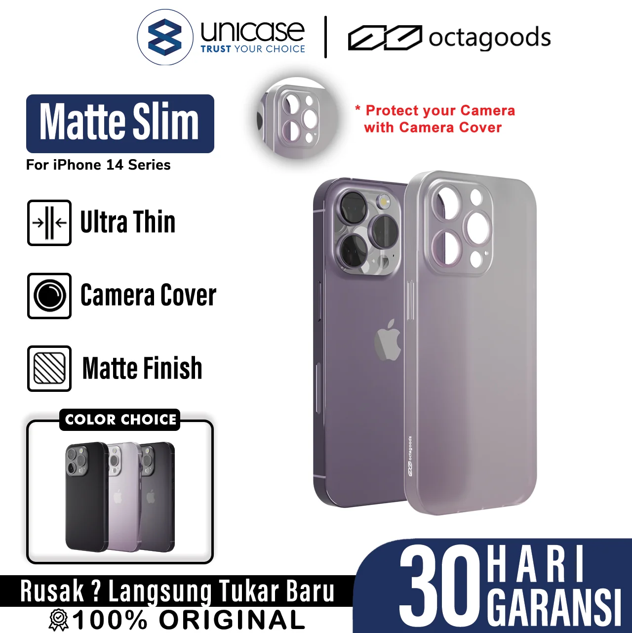 Case iPhone 14 Pro Max Plus Octagoods Matte Slim Hardcase Camera Cover