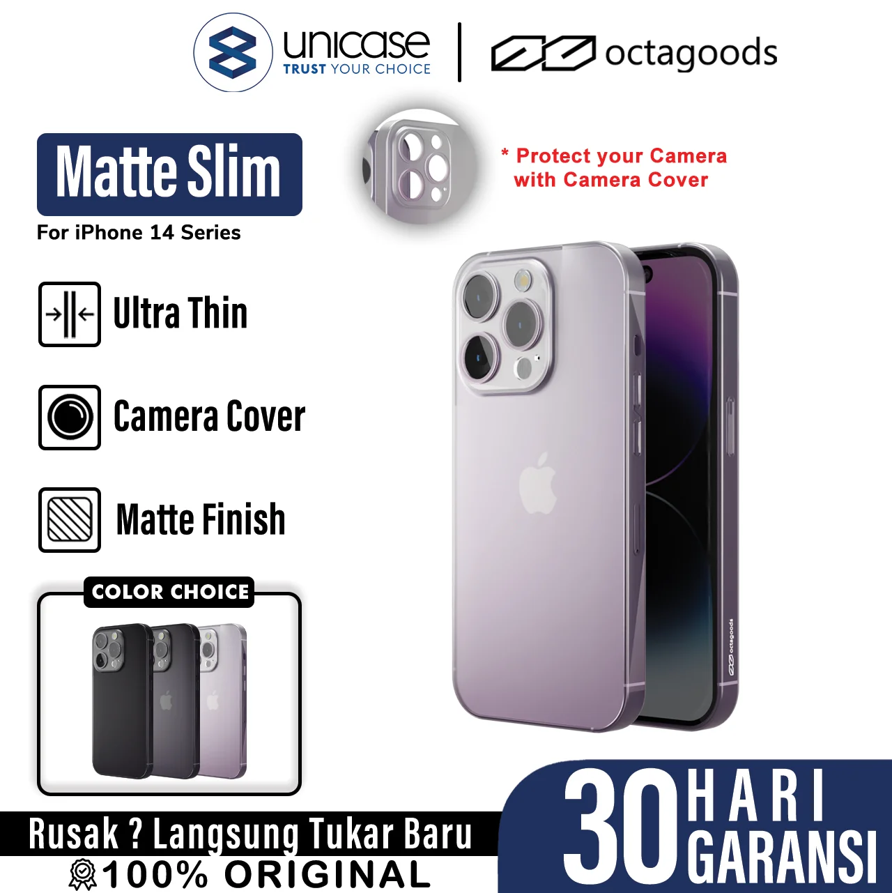 Case iPhone 14 Pro Max Plus Octagoods Matte Slim Hardcase Camera Cover