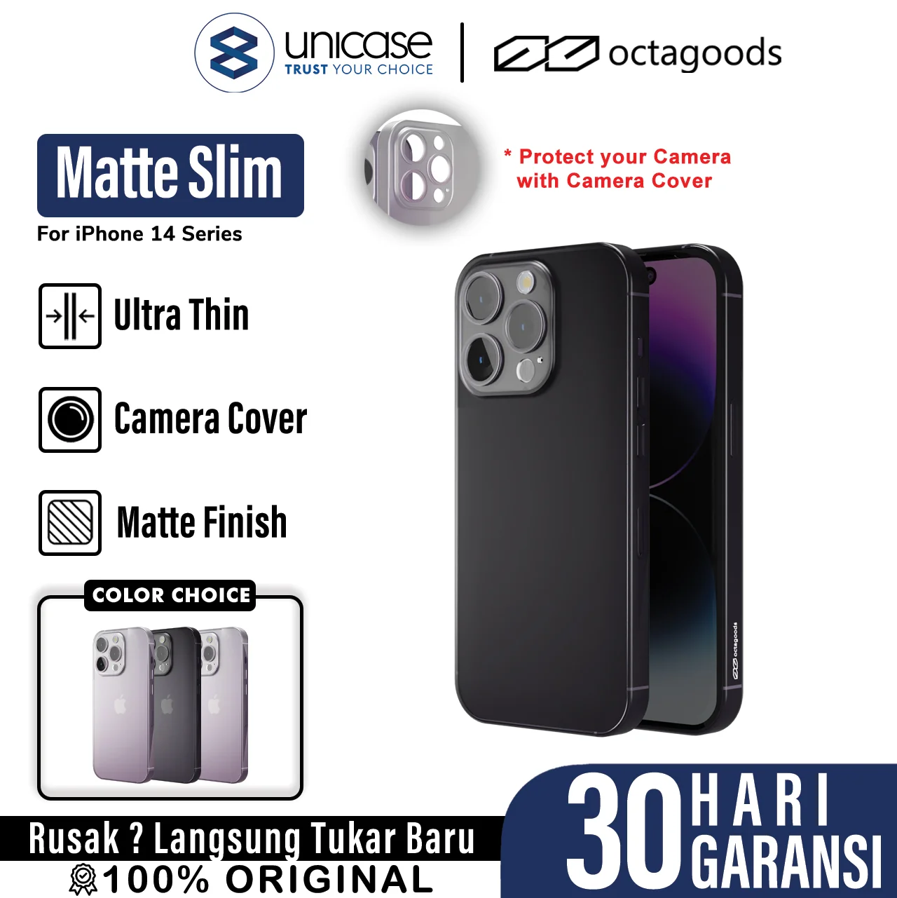Case iPhone 14 Pro Max Plus Octagoods Matte Slim Hardcase Camera Cover
