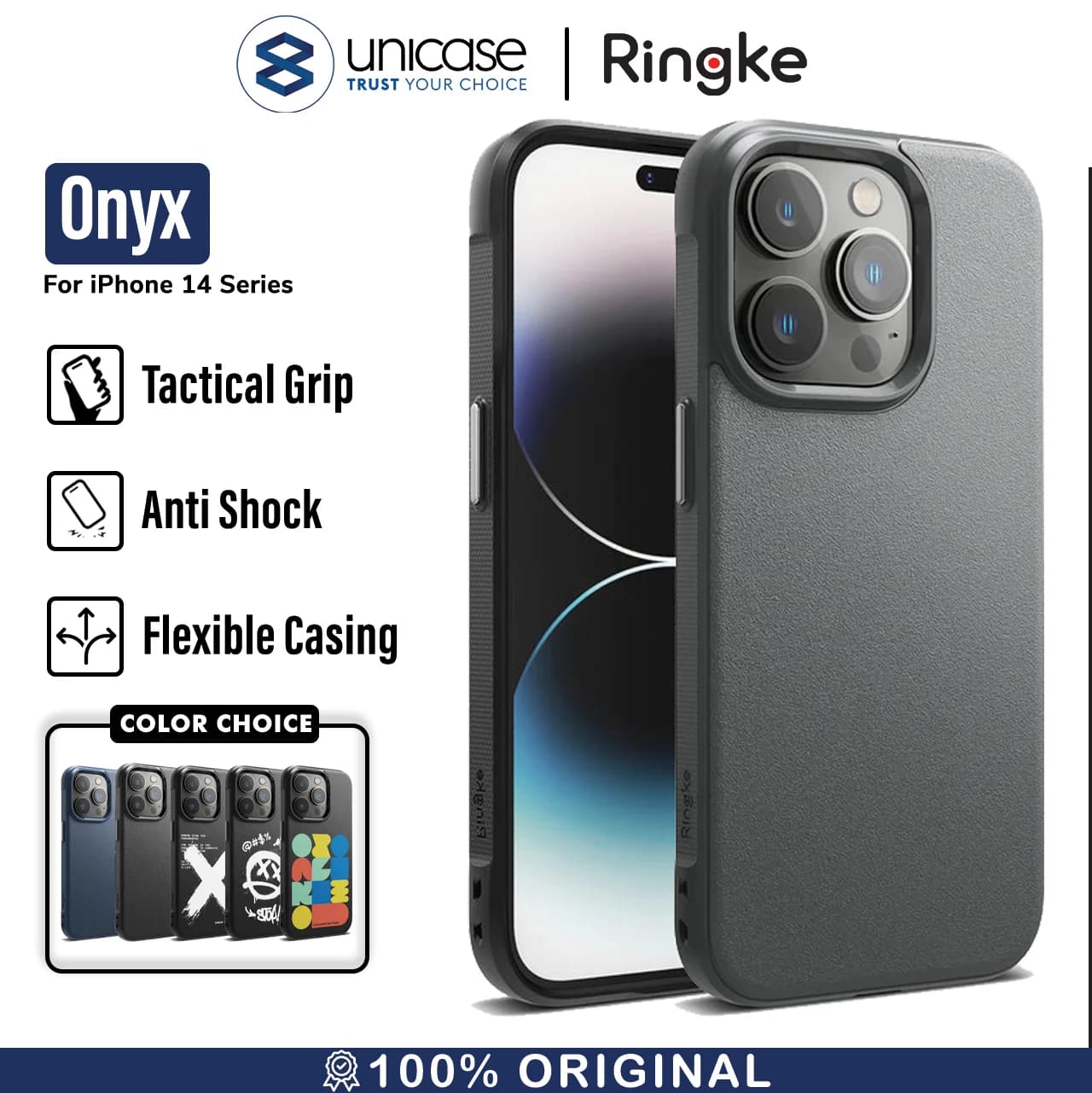 Case iPhone 14 Pro Max Plus Ringke Onyx Black Anti Crack Soft Casing