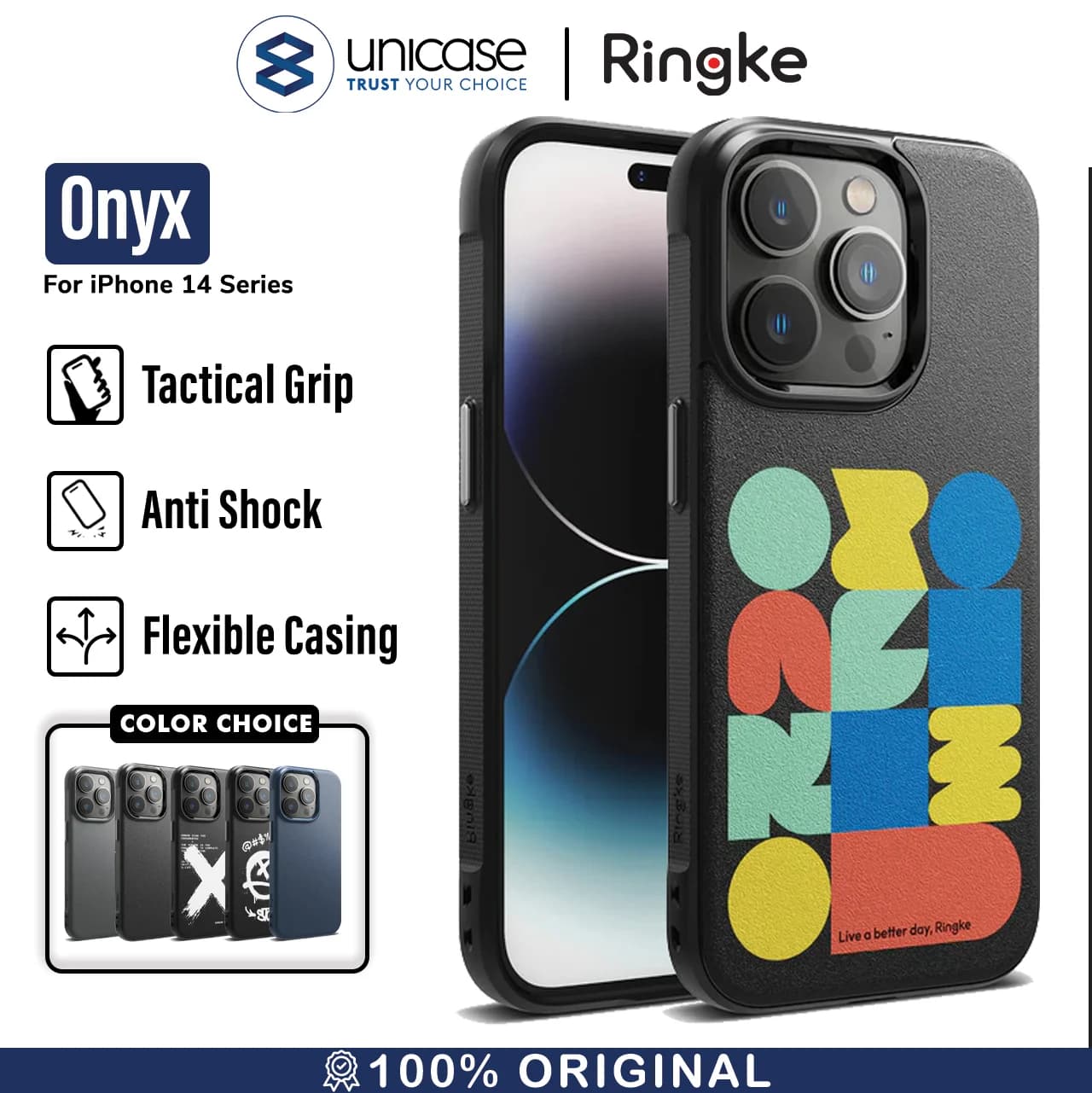 Case iPhone 14 Pro Max Plus Ringke Onyx Black Anti Crack Soft Casing