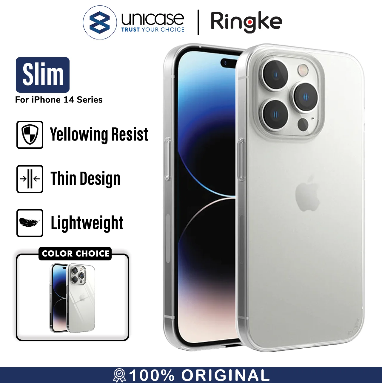 Case iPhone 14 Pro Max Plus Ringke Slim Matte Clear Cover Hard Casing