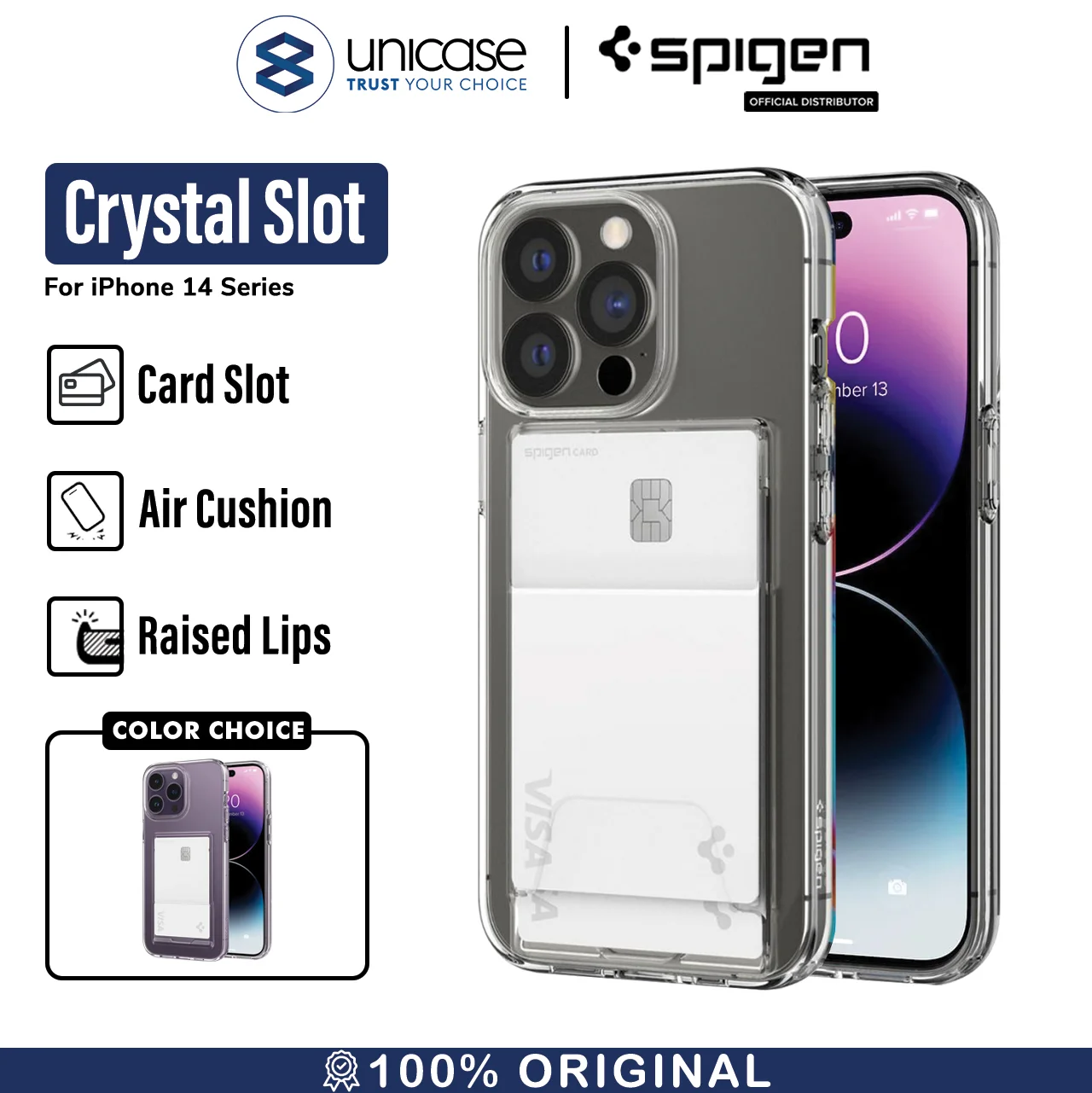 Case iPhone 14 Pro Max Plus Spigen Crystal Card Slot Clear Soft Casing