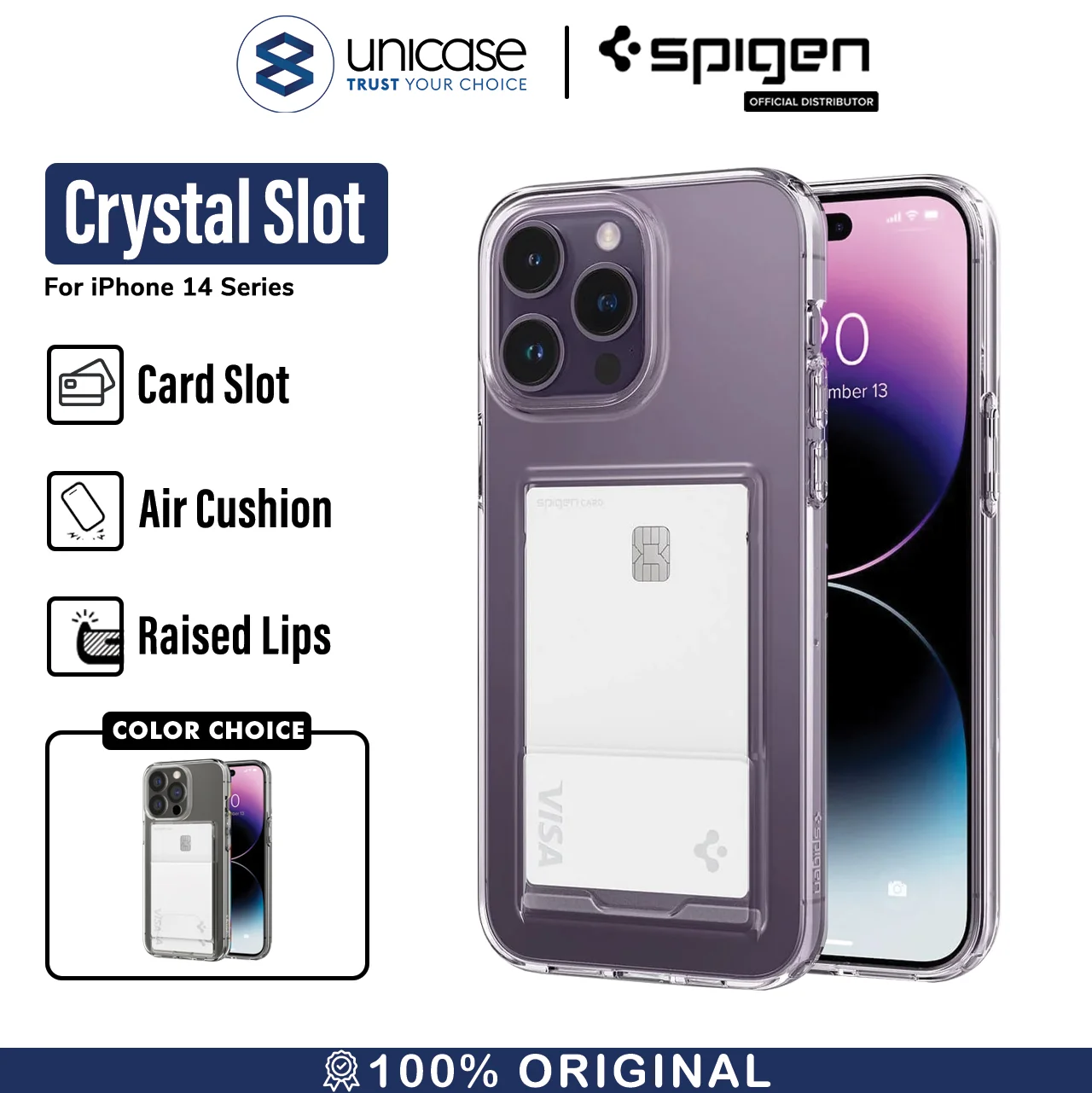 Case iPhone 14 Pro Max Plus Spigen Crystal Card Slot Clear Soft Casing