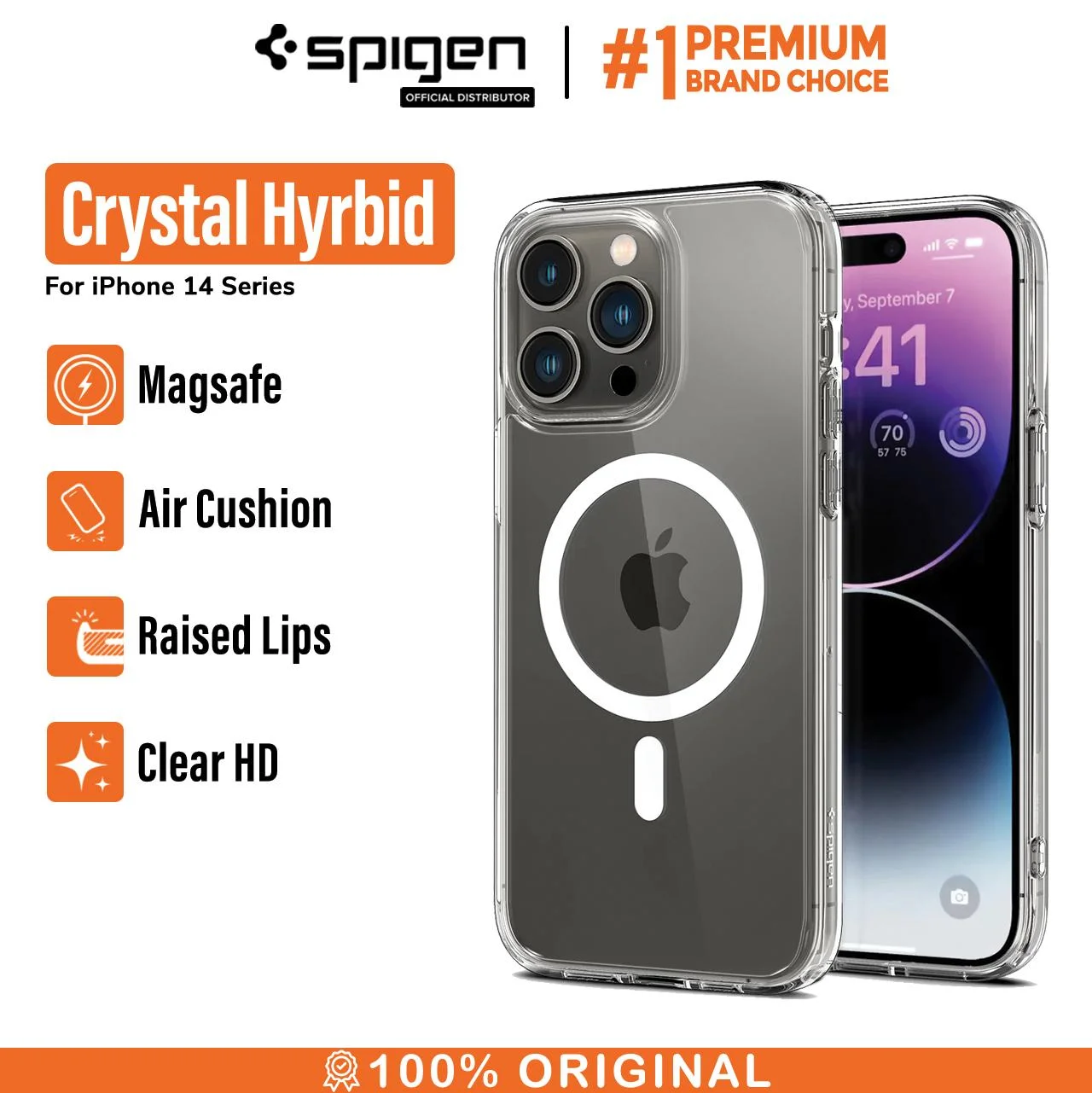 Case iPhone 14 Pro Max Plus Spigen Crystal Hybrid MagSafe Clear Casing