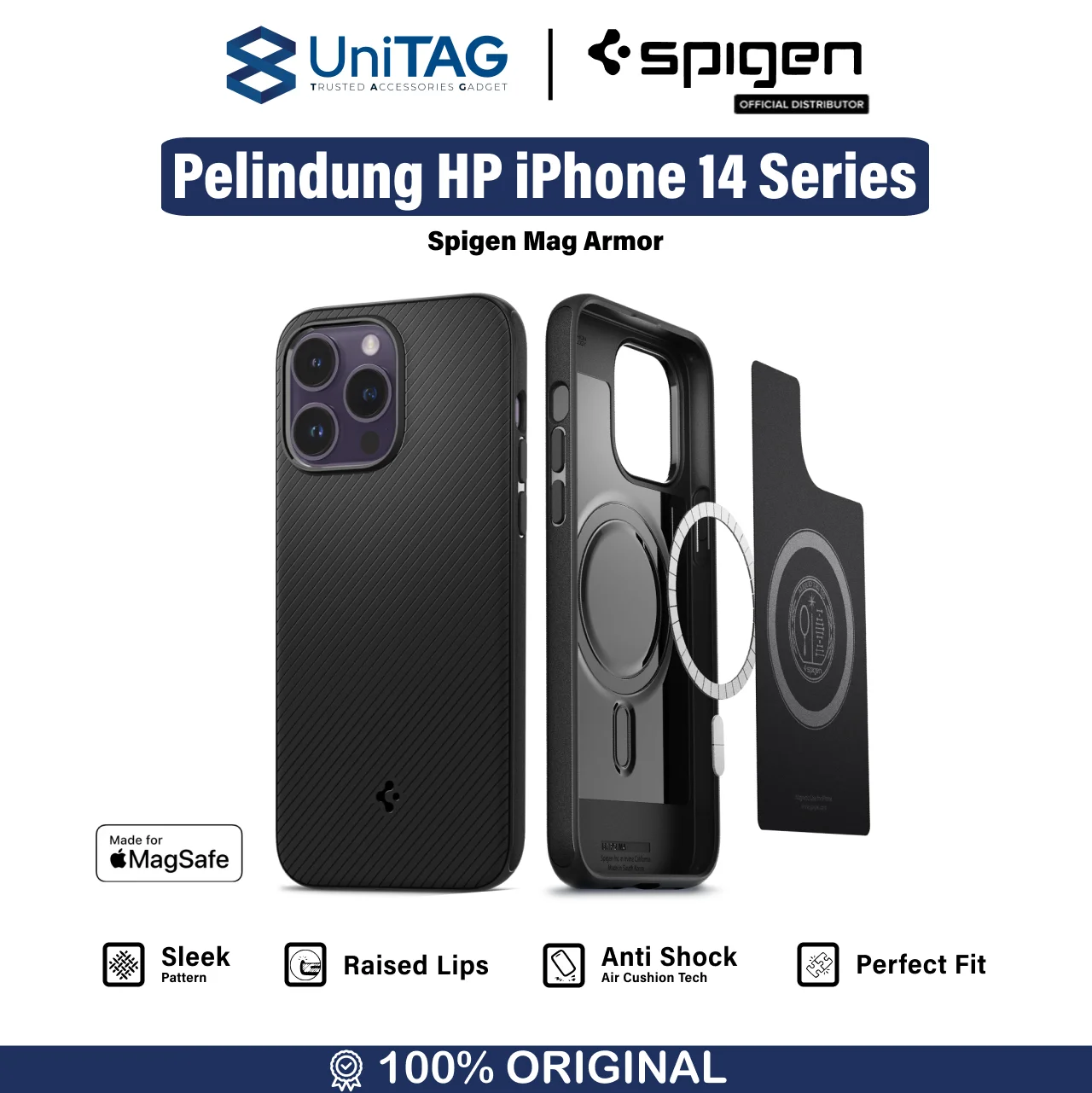 Case iPhone 14 Pro Max Plus Spigen Mag Armor MagSafe Matte Slim Casing