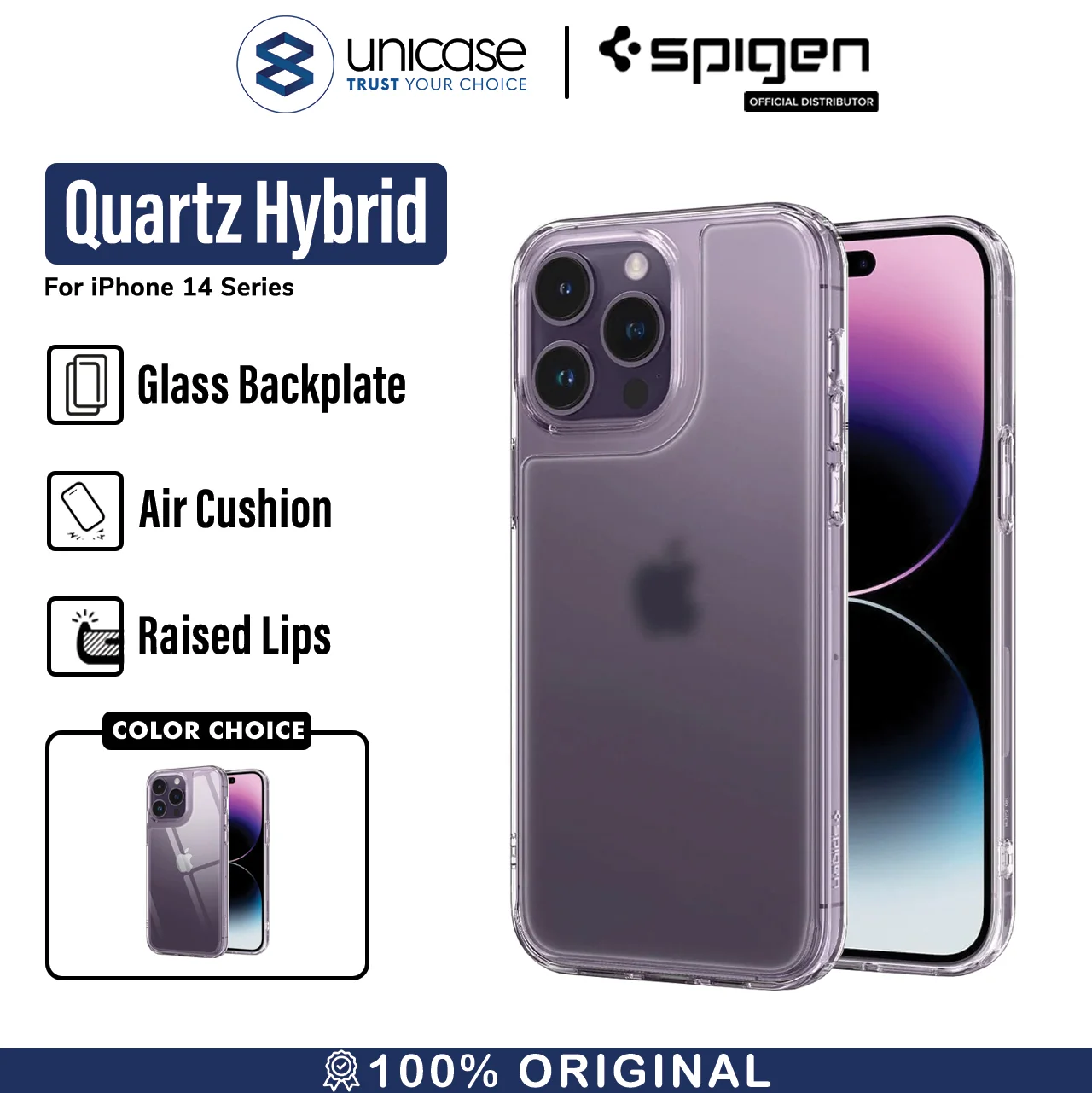 Case iPhone 14 Pro Max Plus Spigen Quartz Hybrid Clear Glass 9H Casing