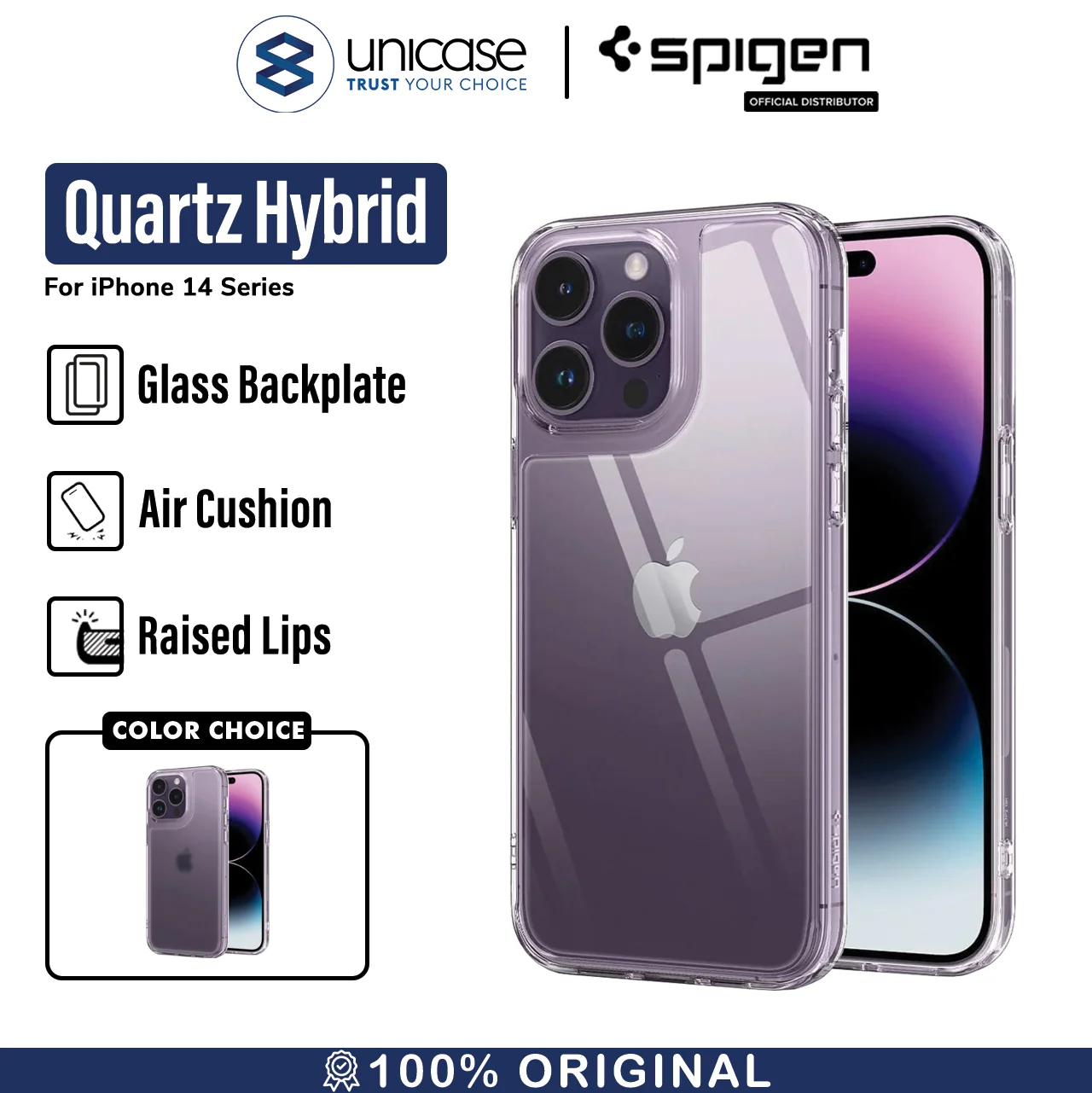 Case iPhone 14 Pro Max Plus Spigen Quartz Hybrid Clear Glass 9H Casing