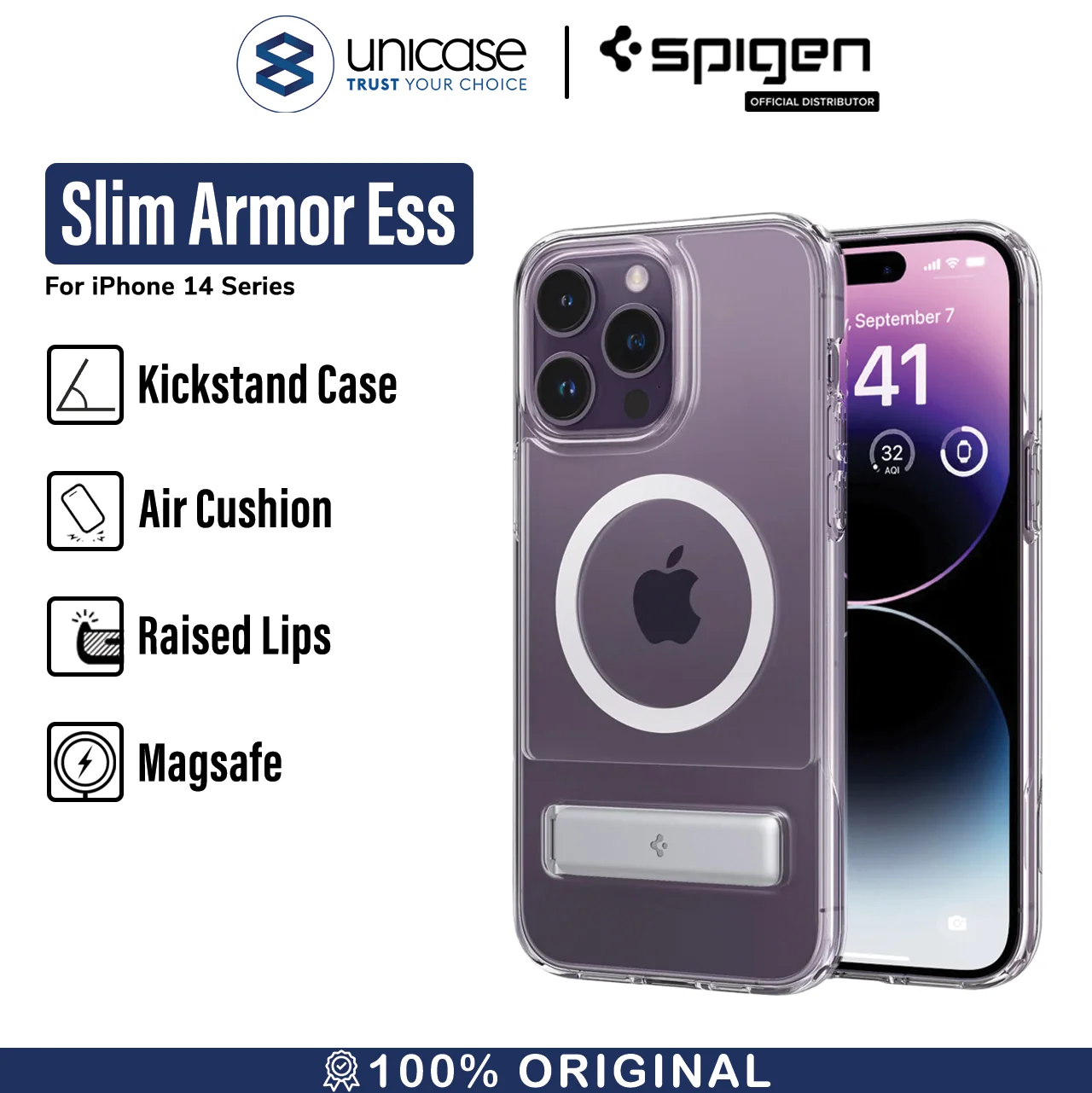 Case iPhone 14 Pro Max Plus Spigen Slim Armor Essential Stand MagSafe