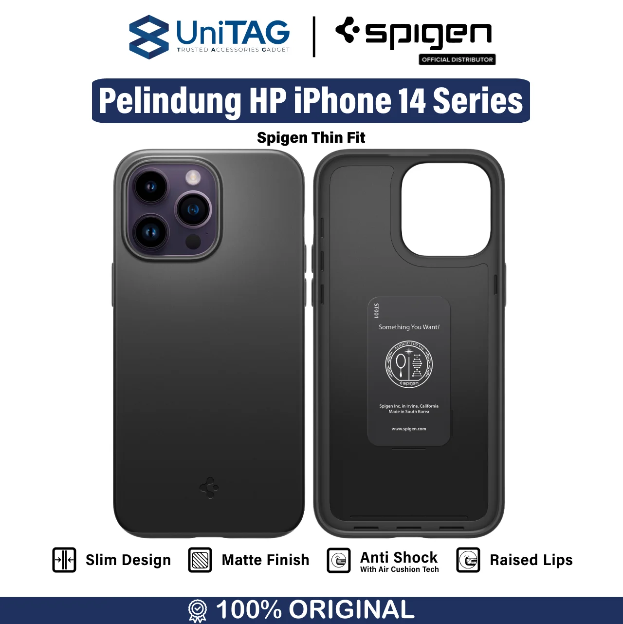 Case iPhone 14 Pro Max Plus Spigen Thin Fit Slim Hybrid Matte Casing