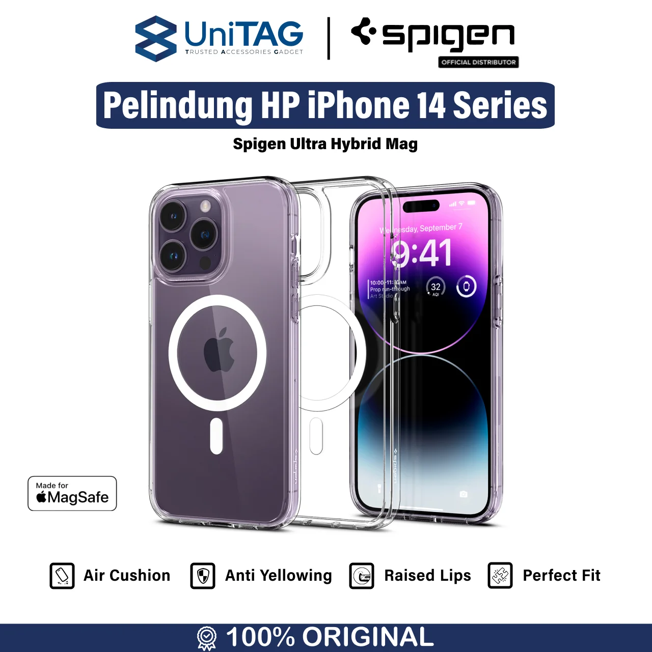 Case iPhone 14 Pro Max Plus Spigen Ultra Hybrid MagSafe Clear Casing