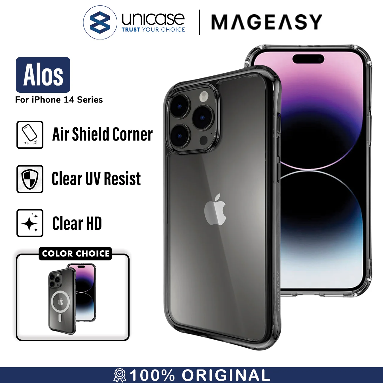 Case iPhone 15/14 Pro Max Plus MagEasy Alos MagSafe Clear Cover Casing