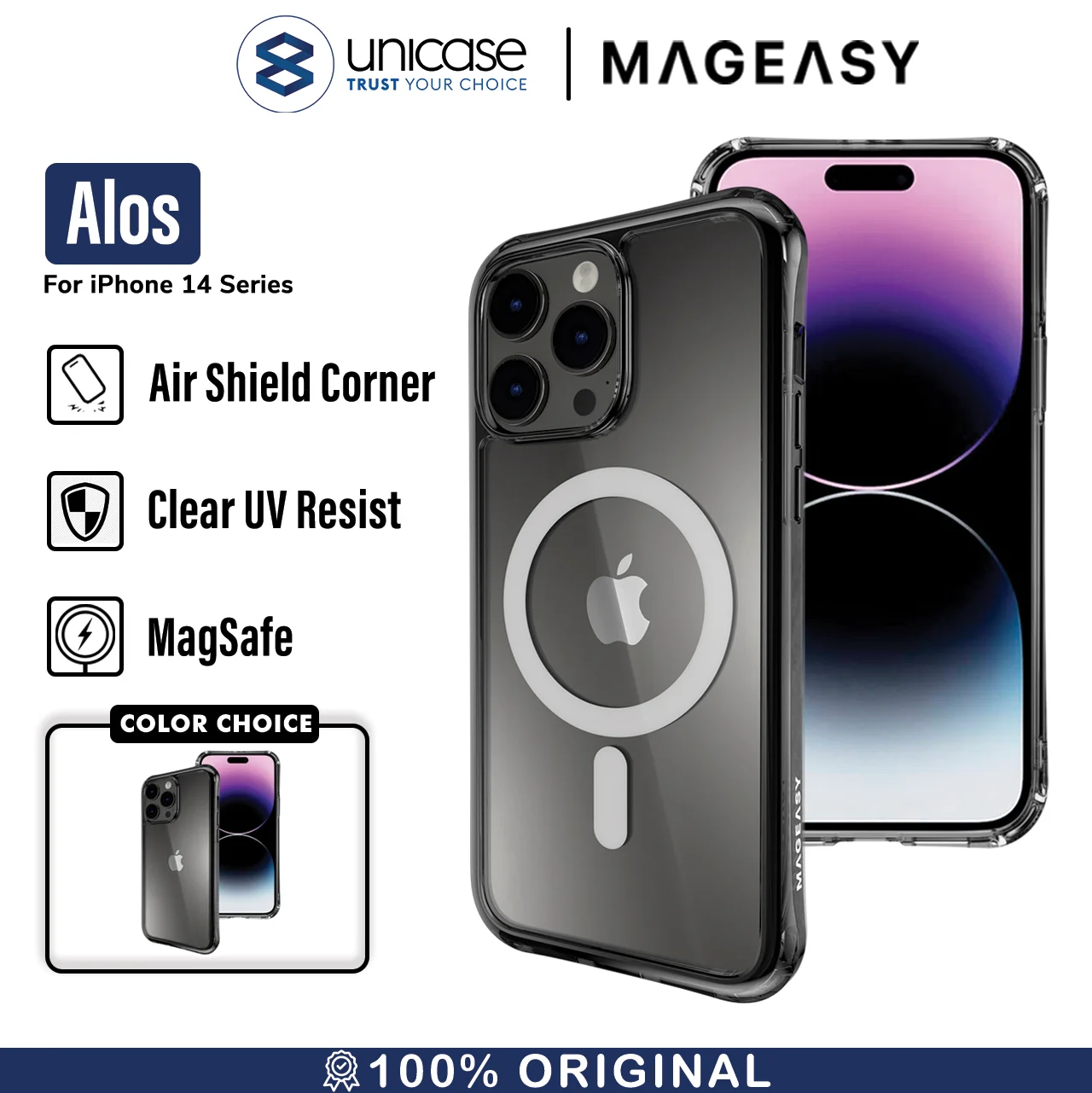 Case iPhone 15/14 Pro Max Plus MagEasy Alos MagSafe Clear Cover Casing
