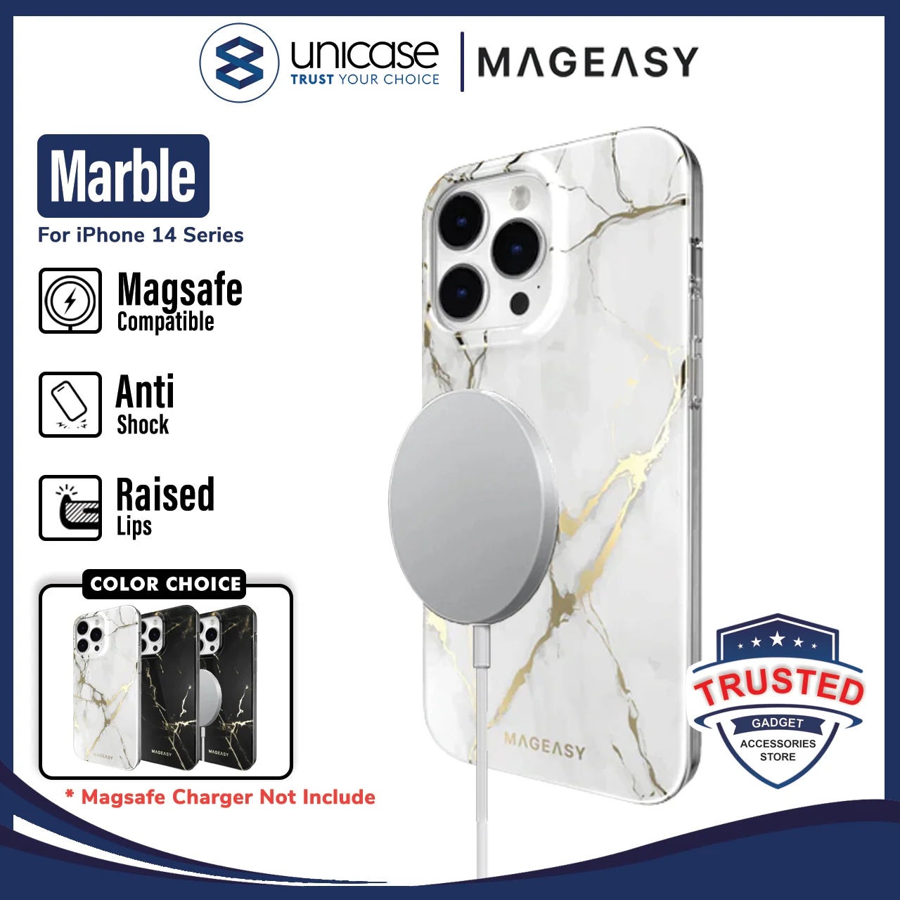 Case iPhone 15/ 14 Pro Max Plus MagEasy Marble MagSafe Hybrid Cover