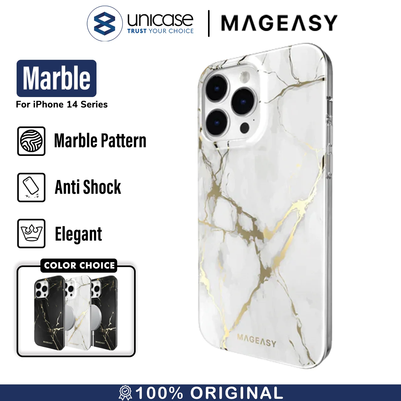 Case iPhone 15/ 14 Pro Max Plus MagEasy Marble MagSafe Hybrid Cover
