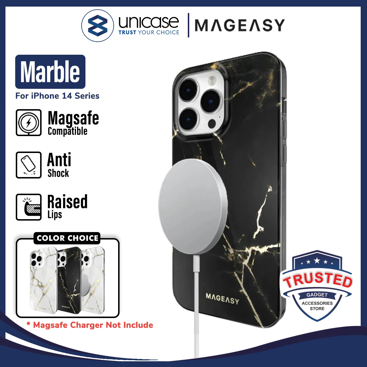 Case iPhone 15/ 14 Pro Max Plus MagEasy Marble MagSafe Hybrid Cover