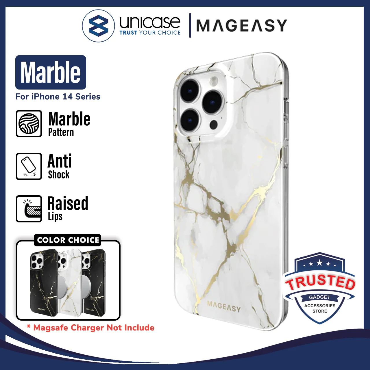 Case iPhone 15/ 14 Pro Max Plus MagEasy Marble MagSafe Hybrid Cover
