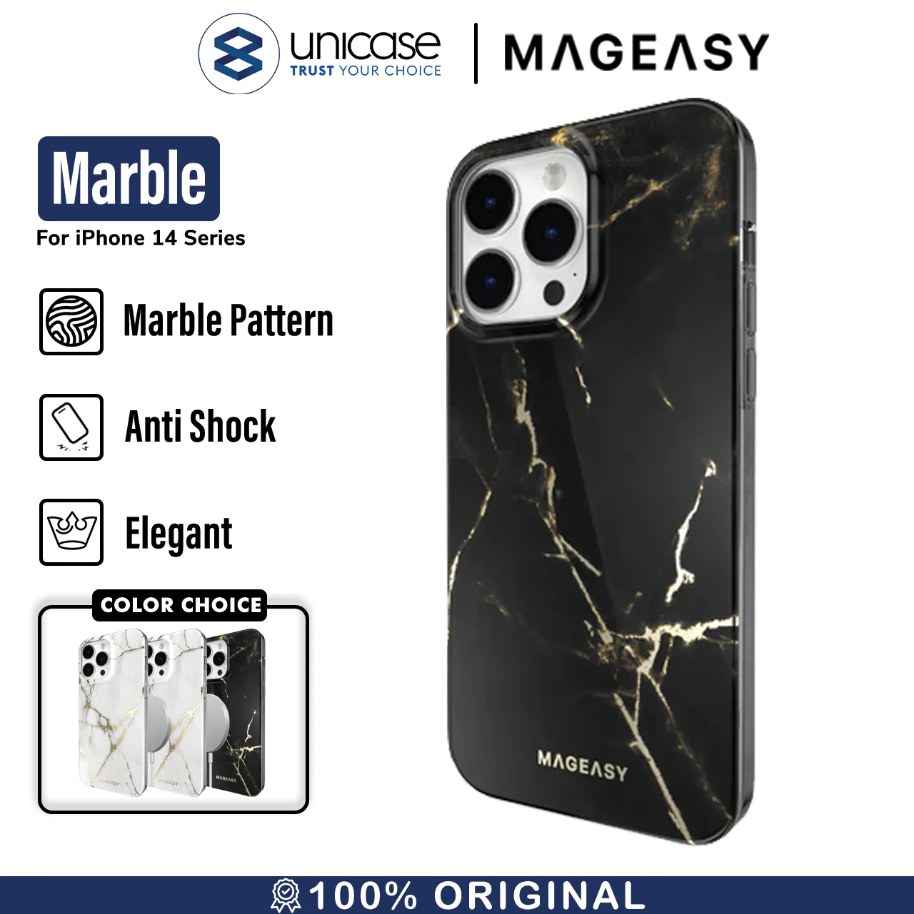 Case iPhone 15/ 14 Pro Max Plus MagEasy Marble MagSafe Hybrid Cover