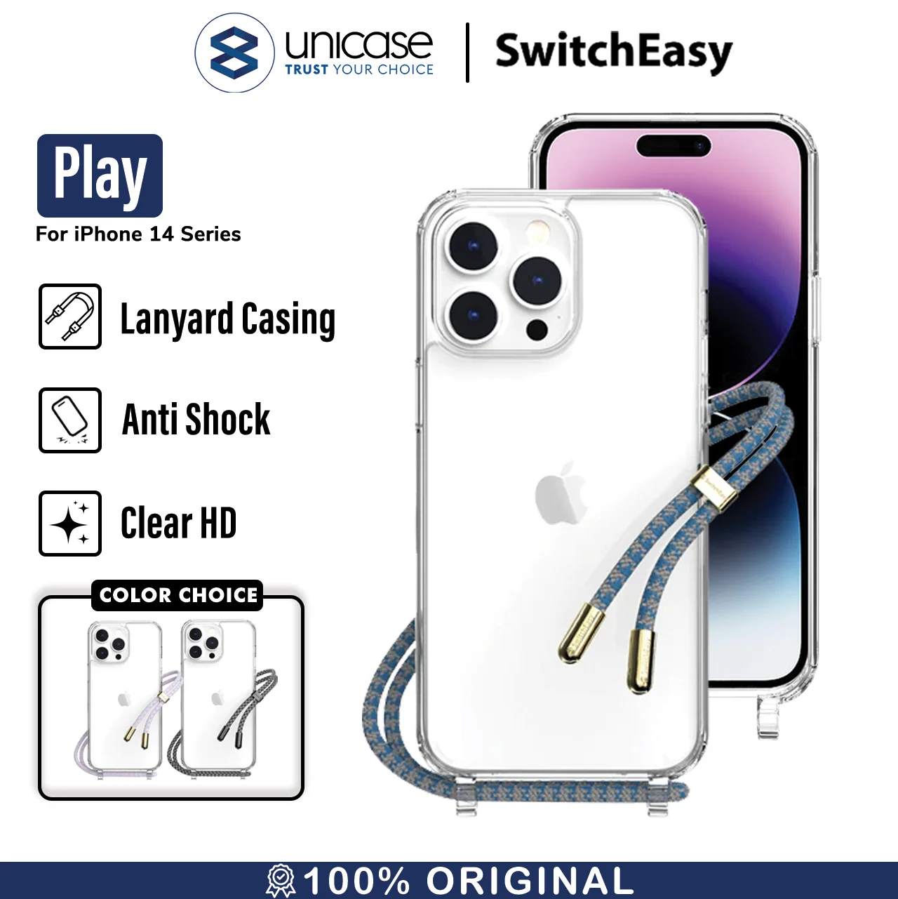 Case iPhone 15/ 14 Pro Max Plus SwitchEasy Play Lanyard Clear Casing