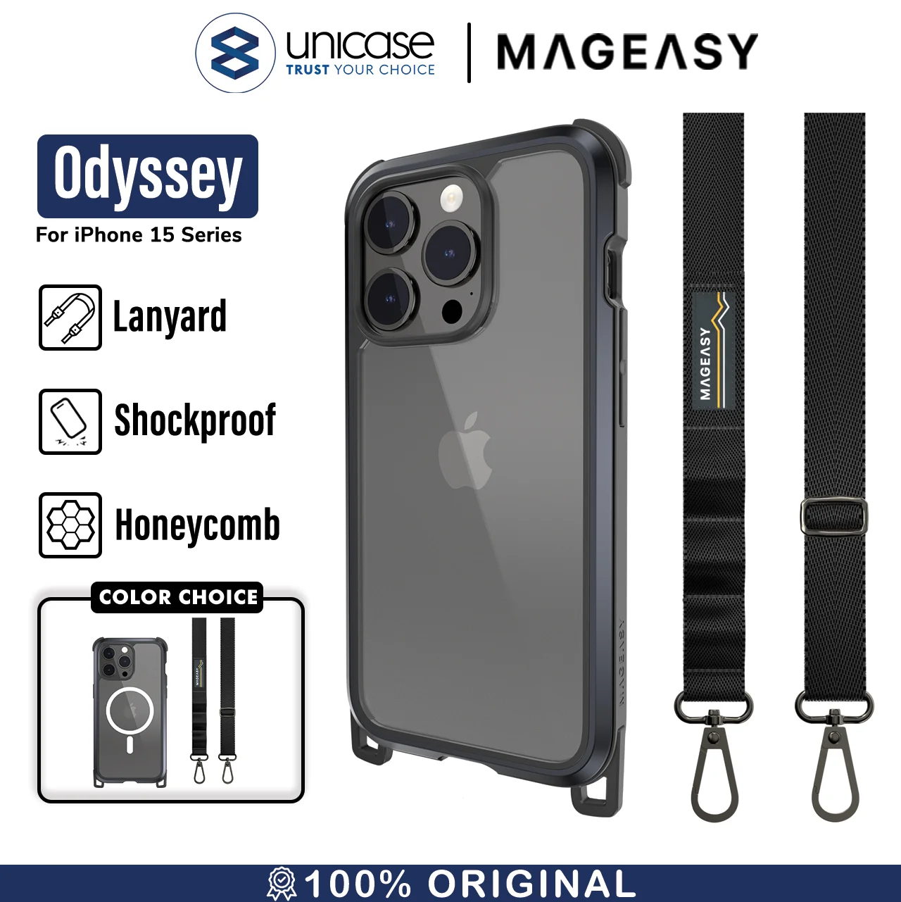 Case iPhone 15 Pro Max Plus MagEasy Odyssey MagSafe Clear Strap Casing