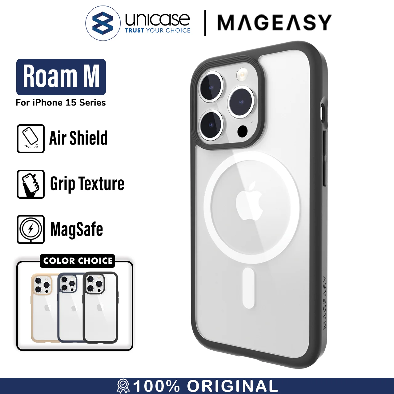 Case iPhone 15 Pro Max Plus MagEasy Roam MagSafe Clear Cover Casing