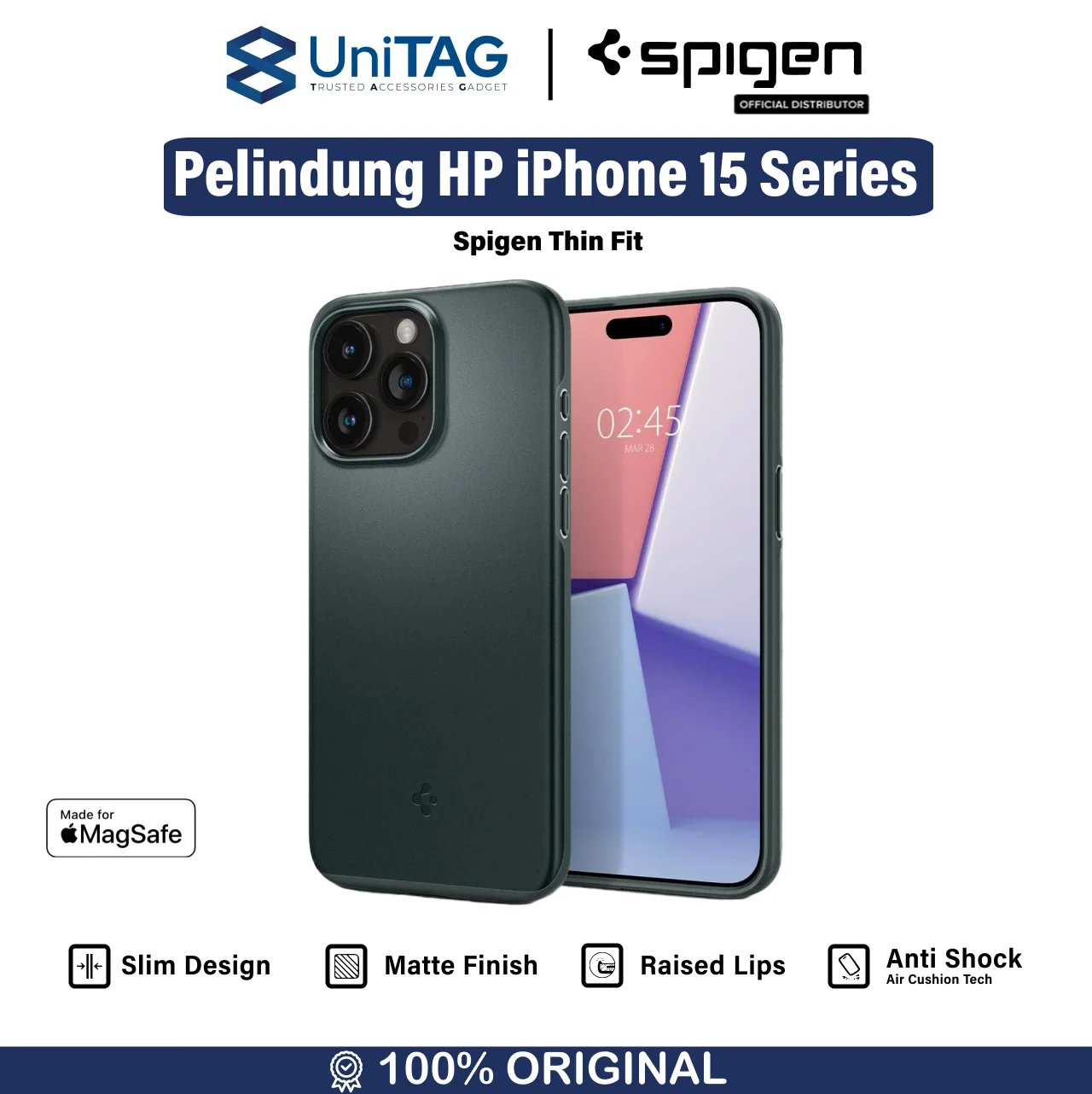 Case iPhone 15 Pro Max Plus Spigen Thin Fit Slim Matte Cover Casing