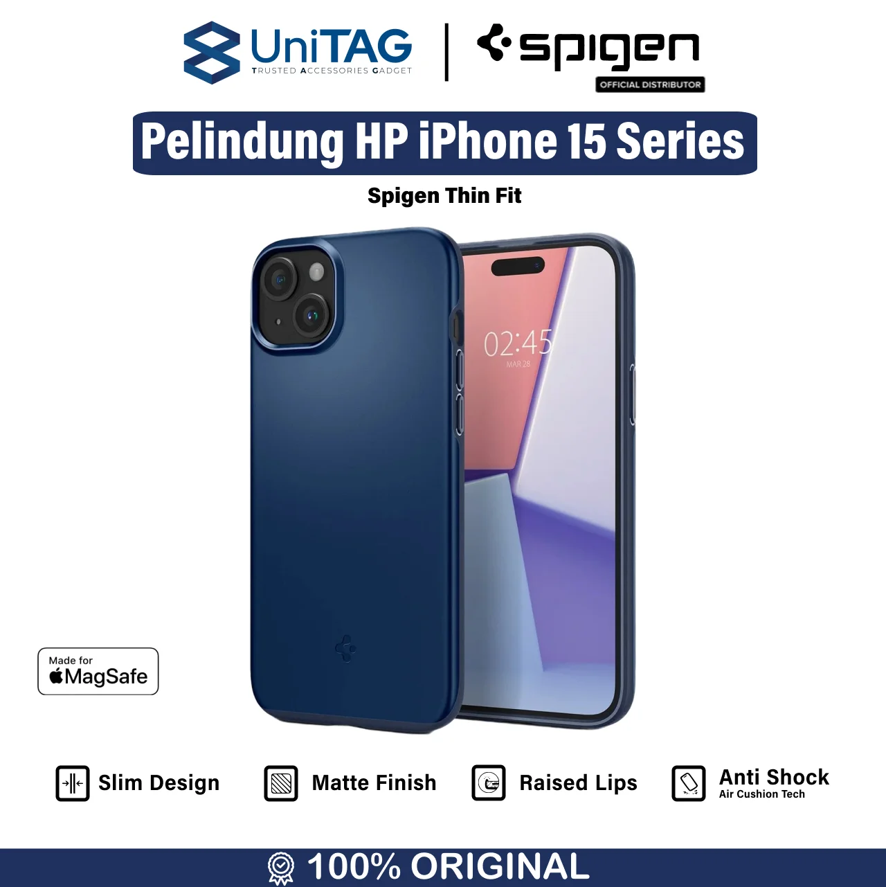 Case iPhone 15 Pro Max Plus Spigen Thin Fit Slim Matte Cover Casing