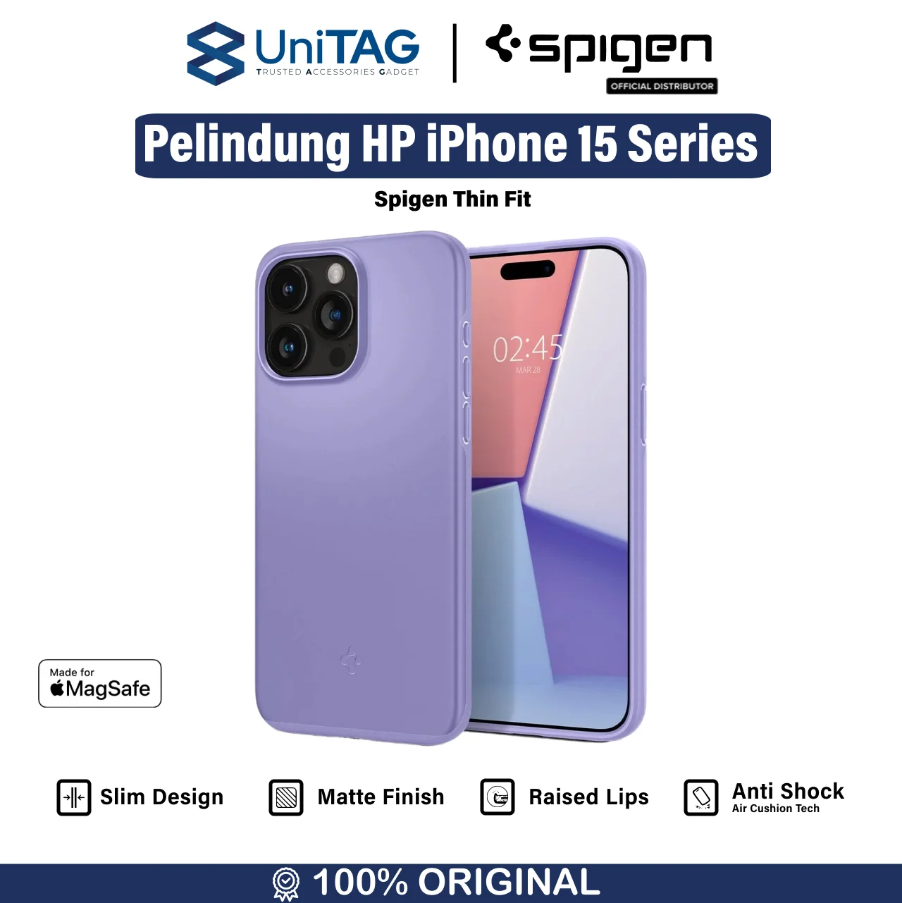 Case iPhone 15 Pro Max Plus Spigen Thin Fit Slim Matte Cover Casing